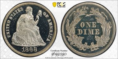 1868 10C PR65DCAM