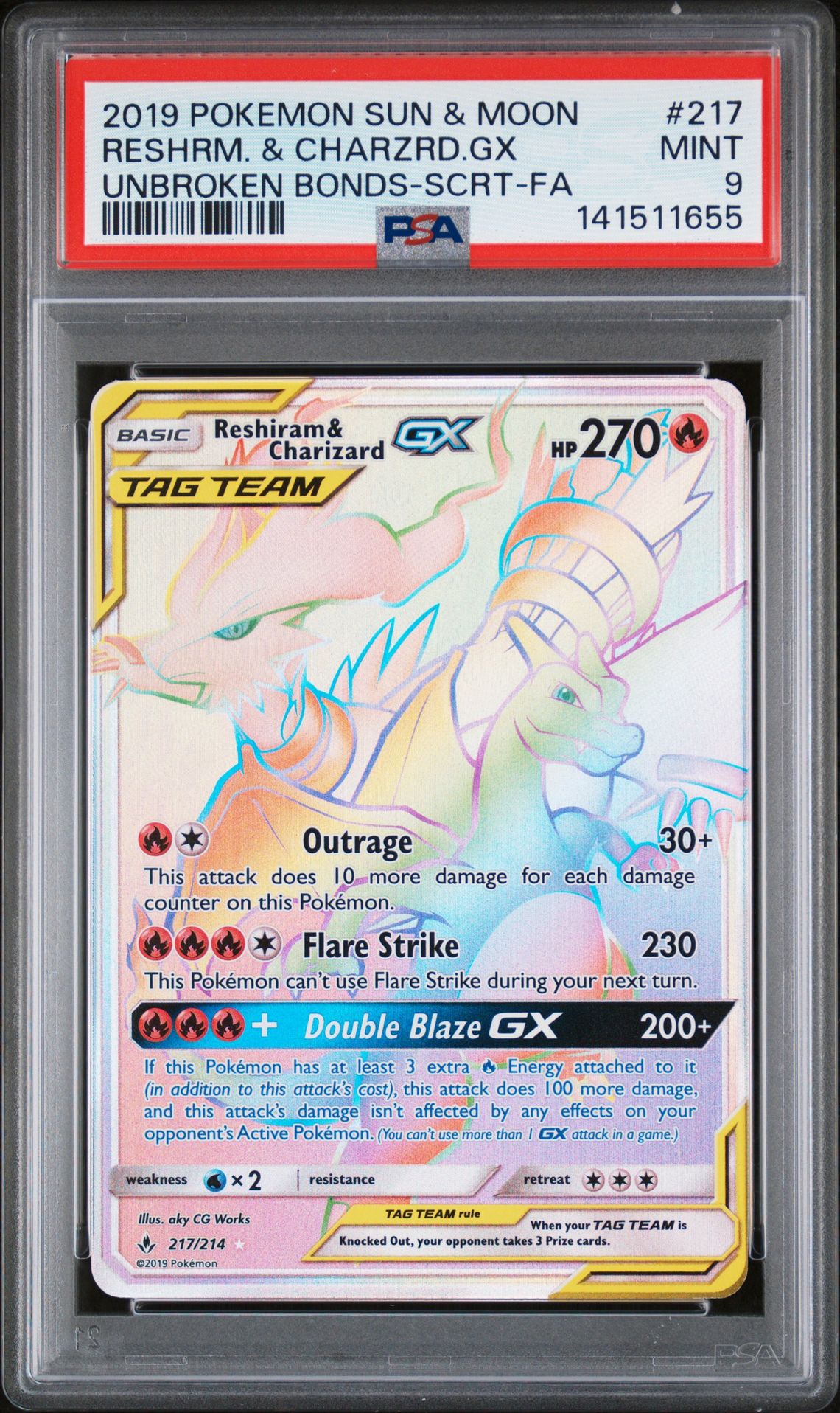 2019 Pokemon #217 Reshrm. & Charzrd.Gx front