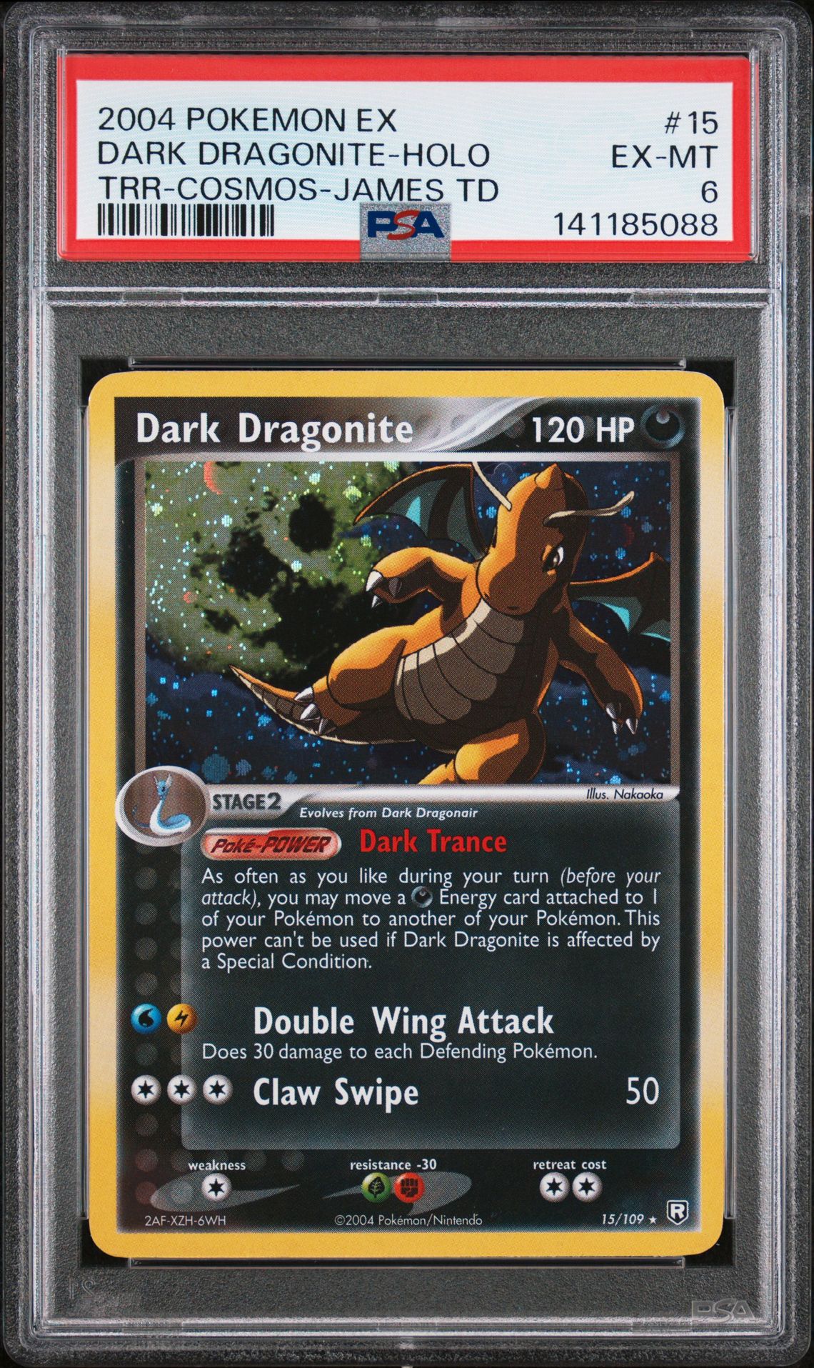 2004 Pokemon POKEMON EX TEAM ROCKET RETURNS TRR-COSMOS-JAMES TD #15 Dark Dragonite-Holo front