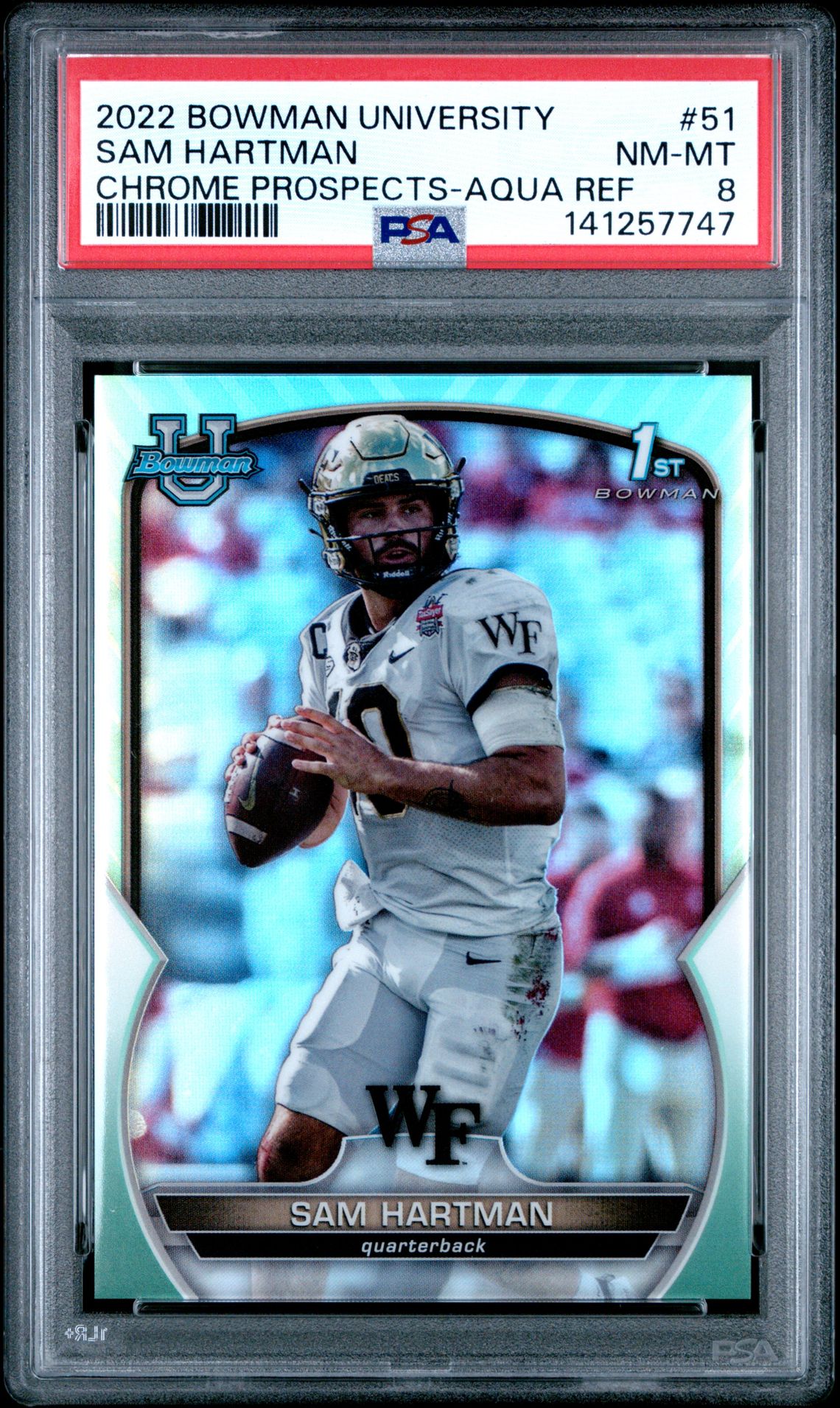 2022 Bowman BOWMAN UNIVERSITY CHROME PROSPECTS AQUA REF #51 Sam Hartman front