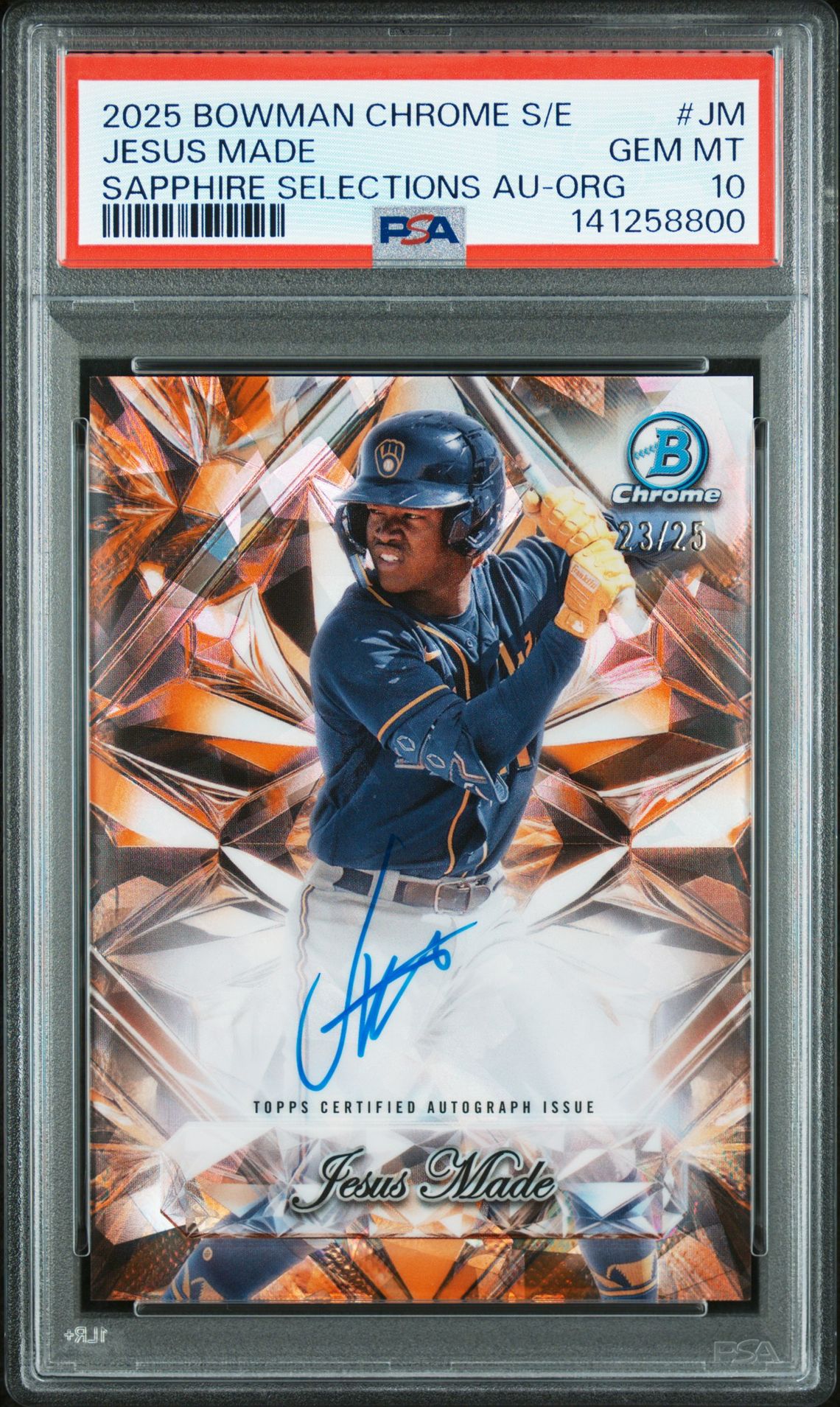 2025 Bowman BOWMAN CHROME SAPPHIRE EDITION SAPPHIRE SELECTIONS AUTOGRAPHS Orange #JM Jesus Made front