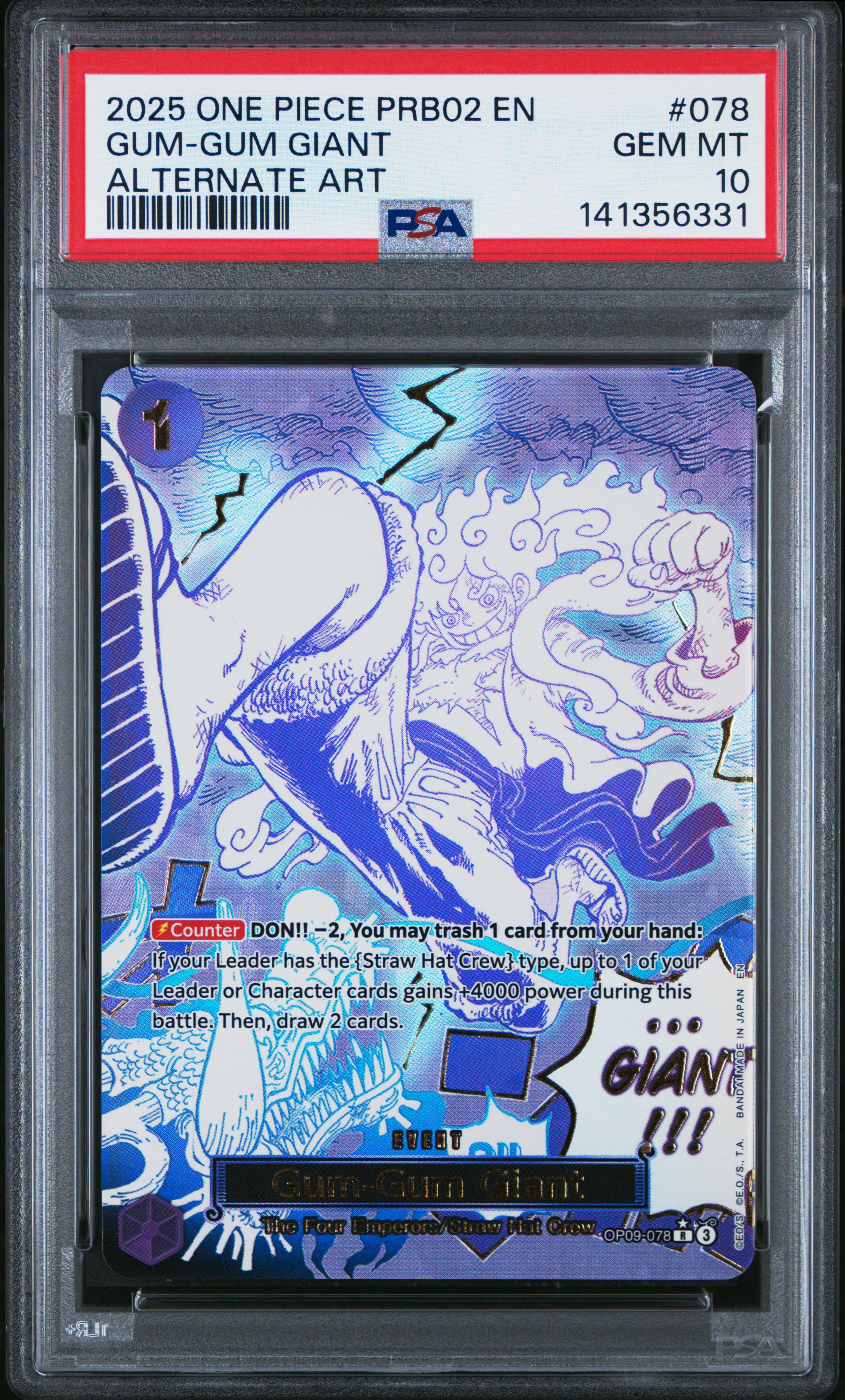2025 #078 Gum-Gum Giant PSA 10 One Piece PRB02-Premium Booster -One Piece Card the Best- Vol.2