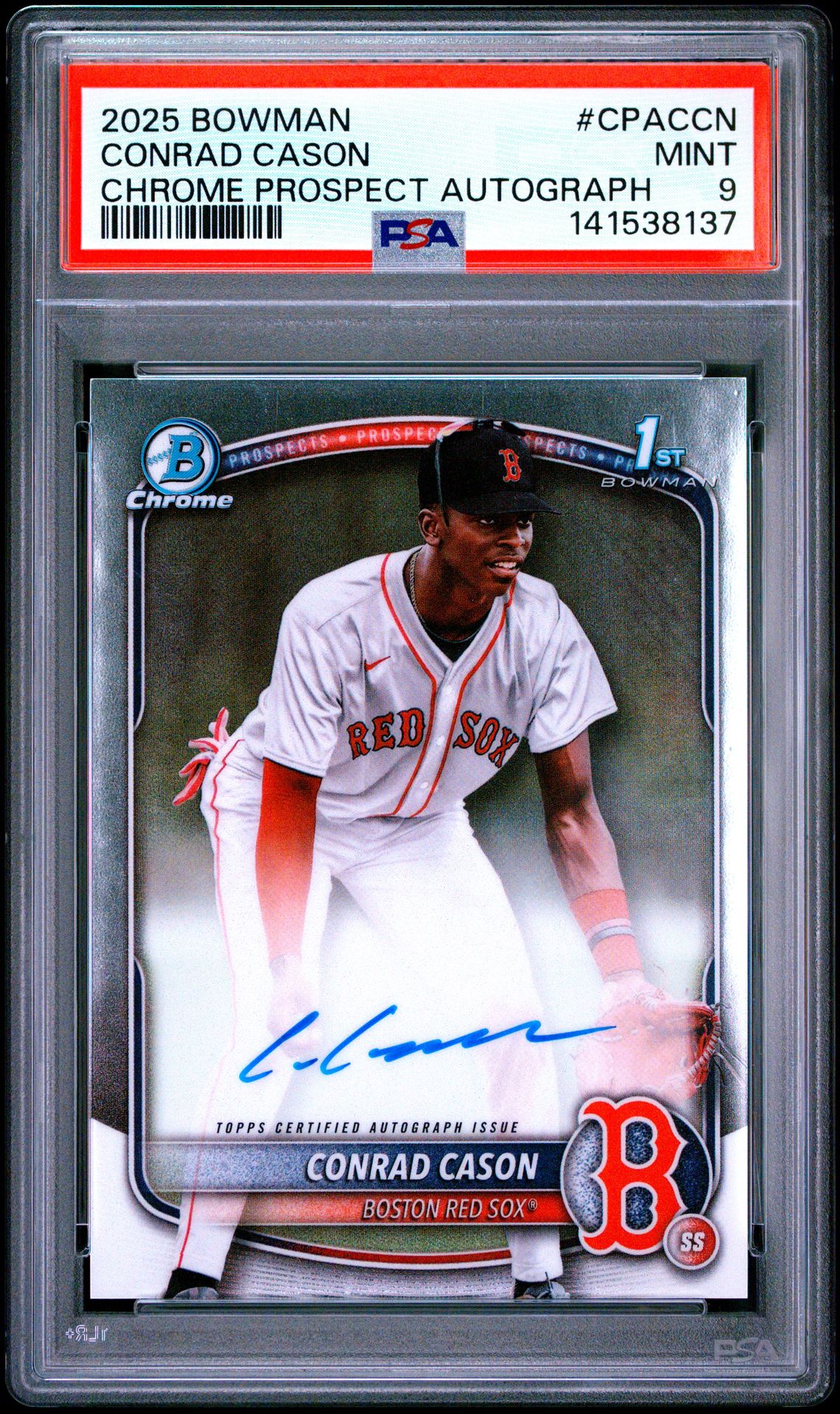 2025 Bowman BOWMAN CHROME PROSPECT AUTOGRAPHS CHR PROS AU-BLUE X-FRACTOR #CPACCN Conrad Cason front