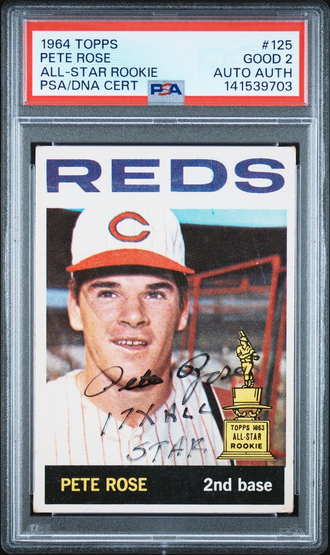 1964 Topps TOPPS ALL-STAR ROOKIECertificationPrimary Signer (1 Signer)PETE ROSE #125 Pete Rose front