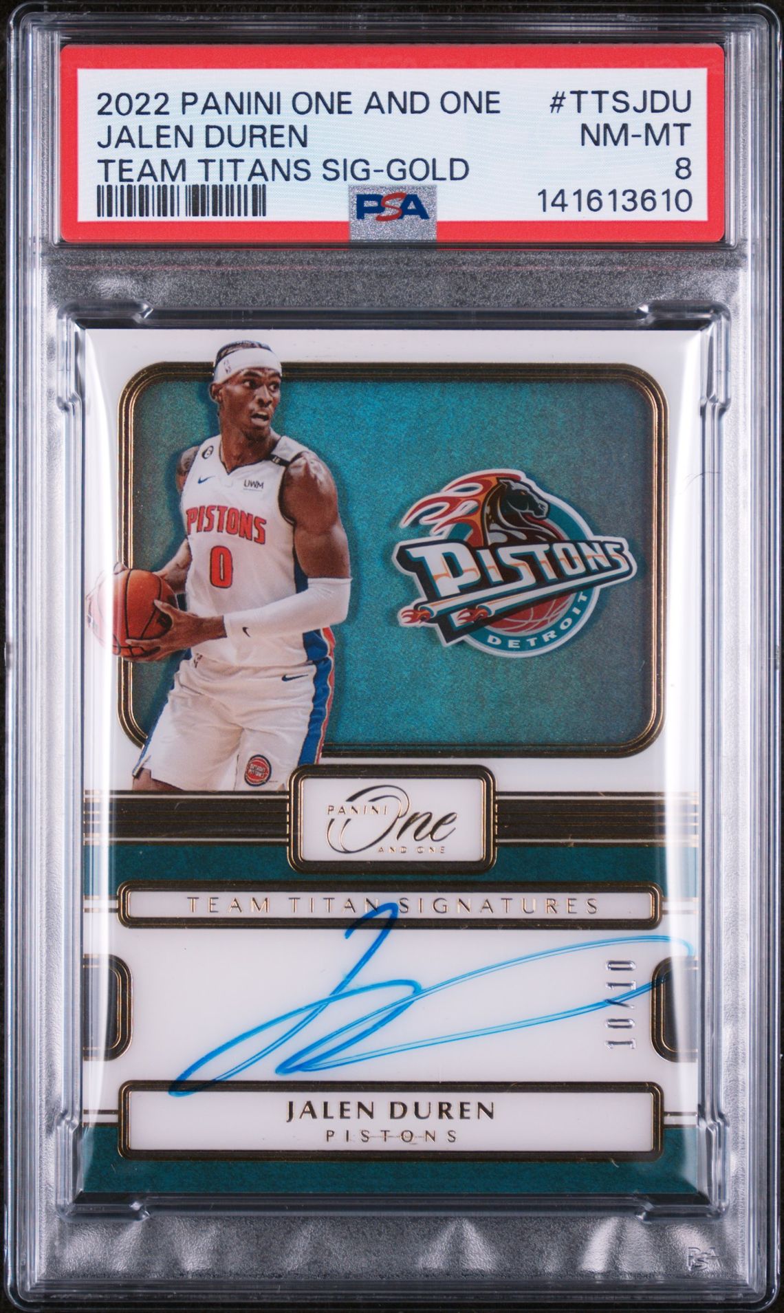 2022 Panini PANINI ONE AND ONE TEAM TITANS SIGNATURES GOLD #TTSJDU Jalen Duren front