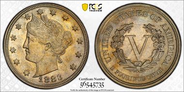 1883 5C No CENTS AU58