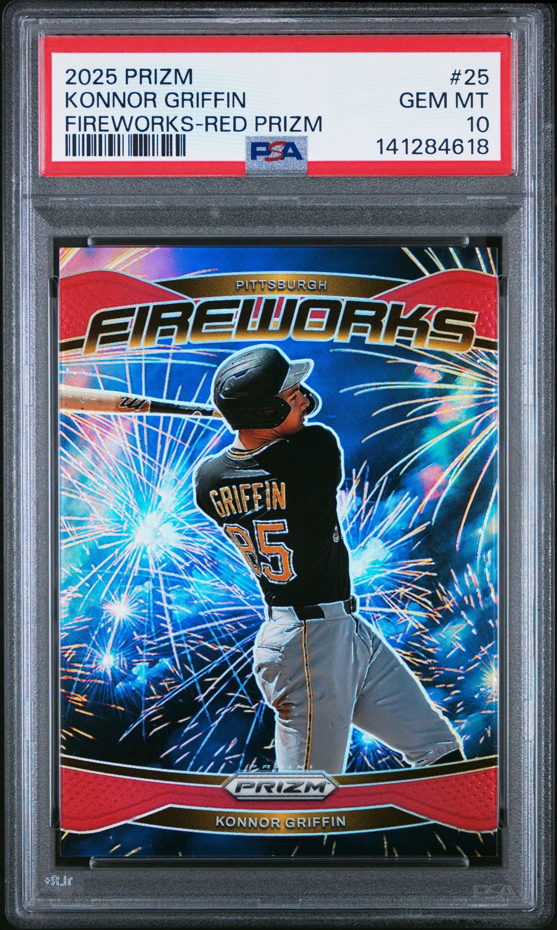 2025 Panini PANINI PRIZM FIREWORKS FIREWORKS-RED PRIZM #25 Konnor Griffin front