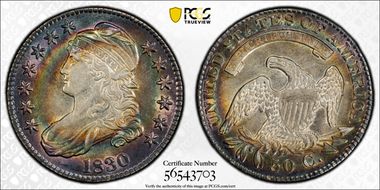 1830 50C O-117, Small 0 AU55+