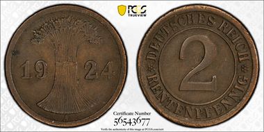 1924-A 2 Rtpfg J-307 AU50BN