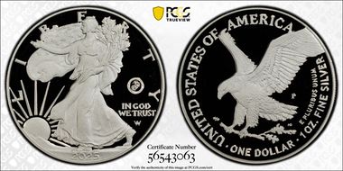 2025-P $1 Silver Eagle w/ US Marine Corps Privy 250th Anniversary First Strike PR70DCAM