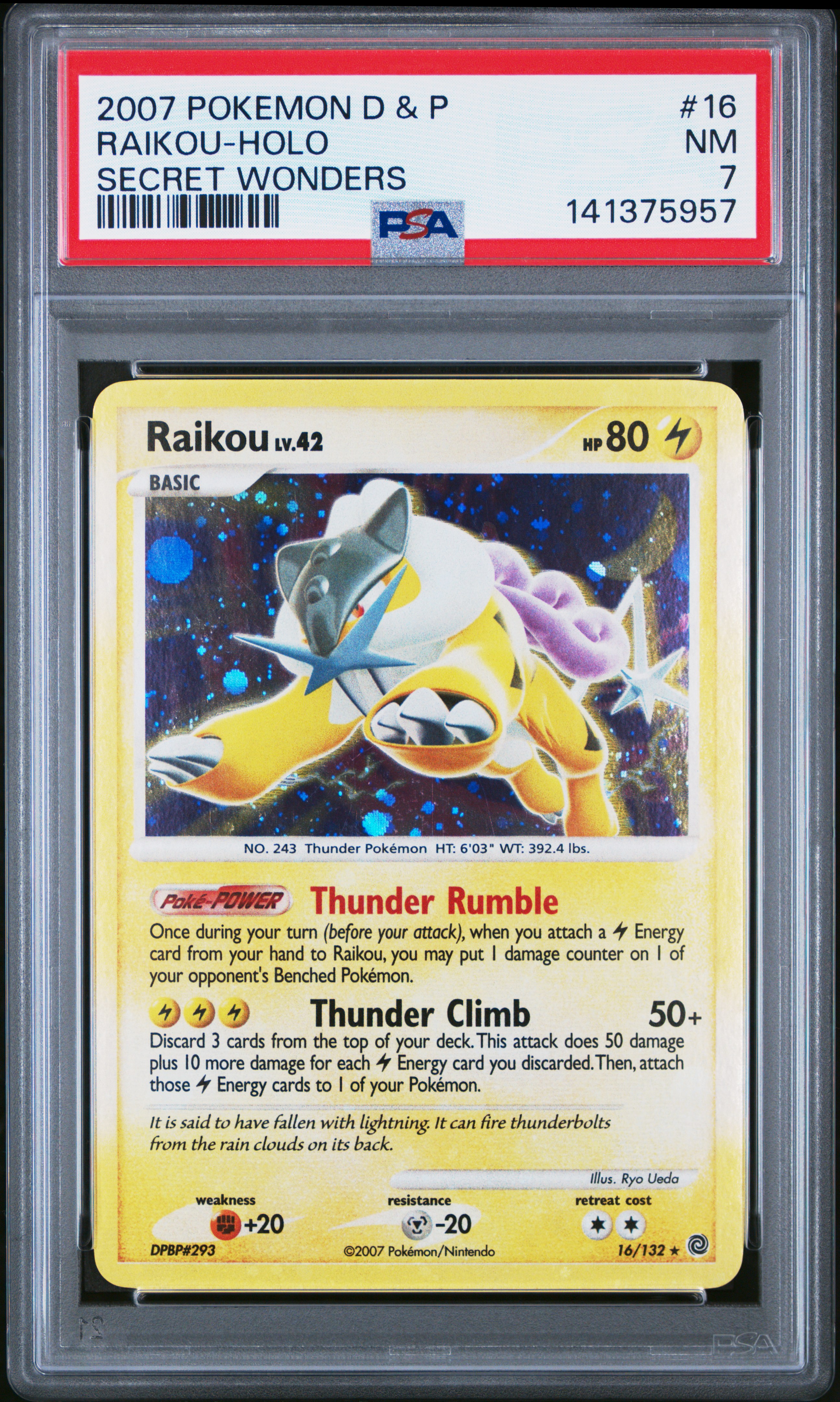 2007 #16 Raikou-Holo PSA 7 Diamond & Pearl Secret Wonders