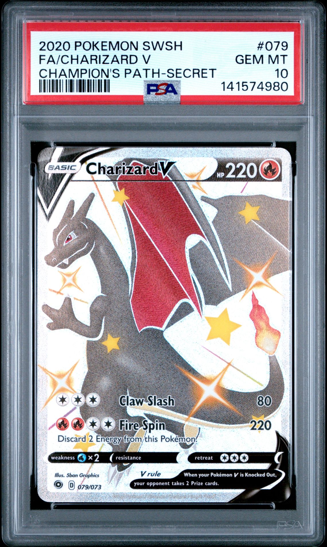 2020 Pokemon POKEMON SWORD & SHIELD CHAMPION'S PATH SECRET #079 Fa/Charizard V front