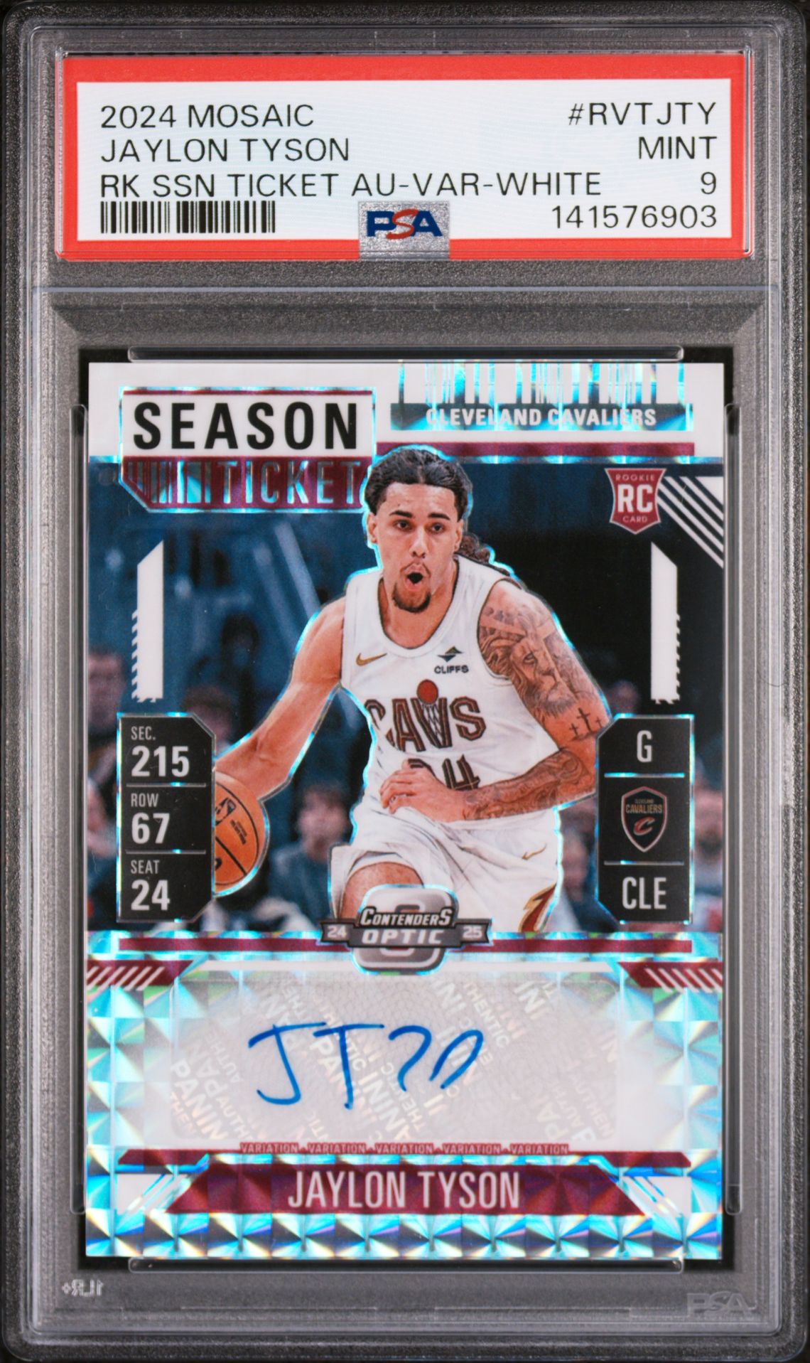 2024 Panini PANINI MOSAIC ROOKIE SEASON TICKET AUTOGRAPHS RK SSN TICKET AU-VAR-WHITE #RVTJTY Jaylon Tyson front