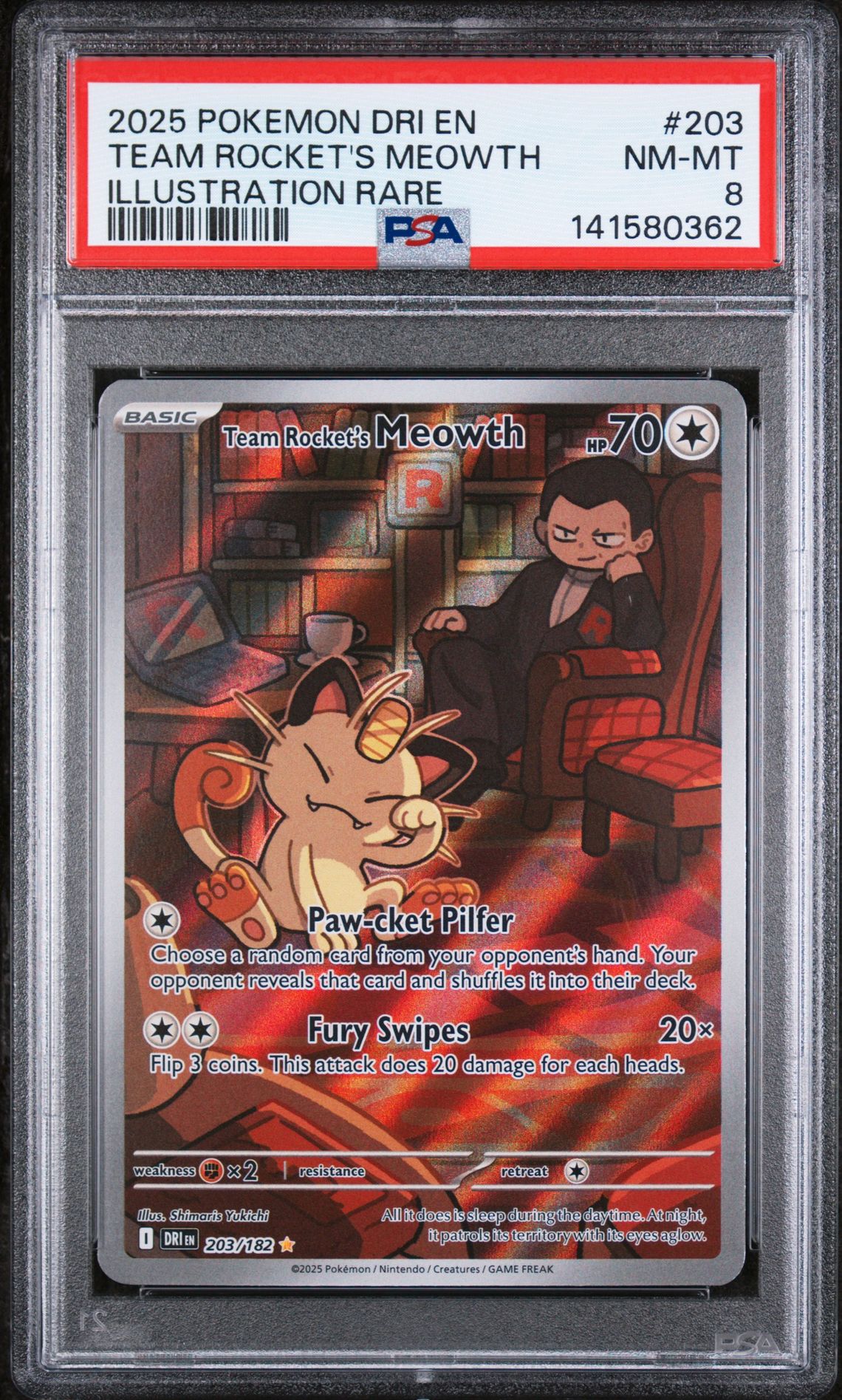 2025 Pokemon POKEMON DRI EN-DESTINED RIVALS ILLUSTRATION RARE #203 Team Rocket's Meowth front