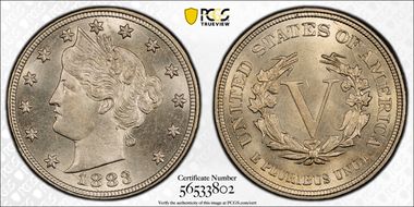 1883 5C No CENTS MS66