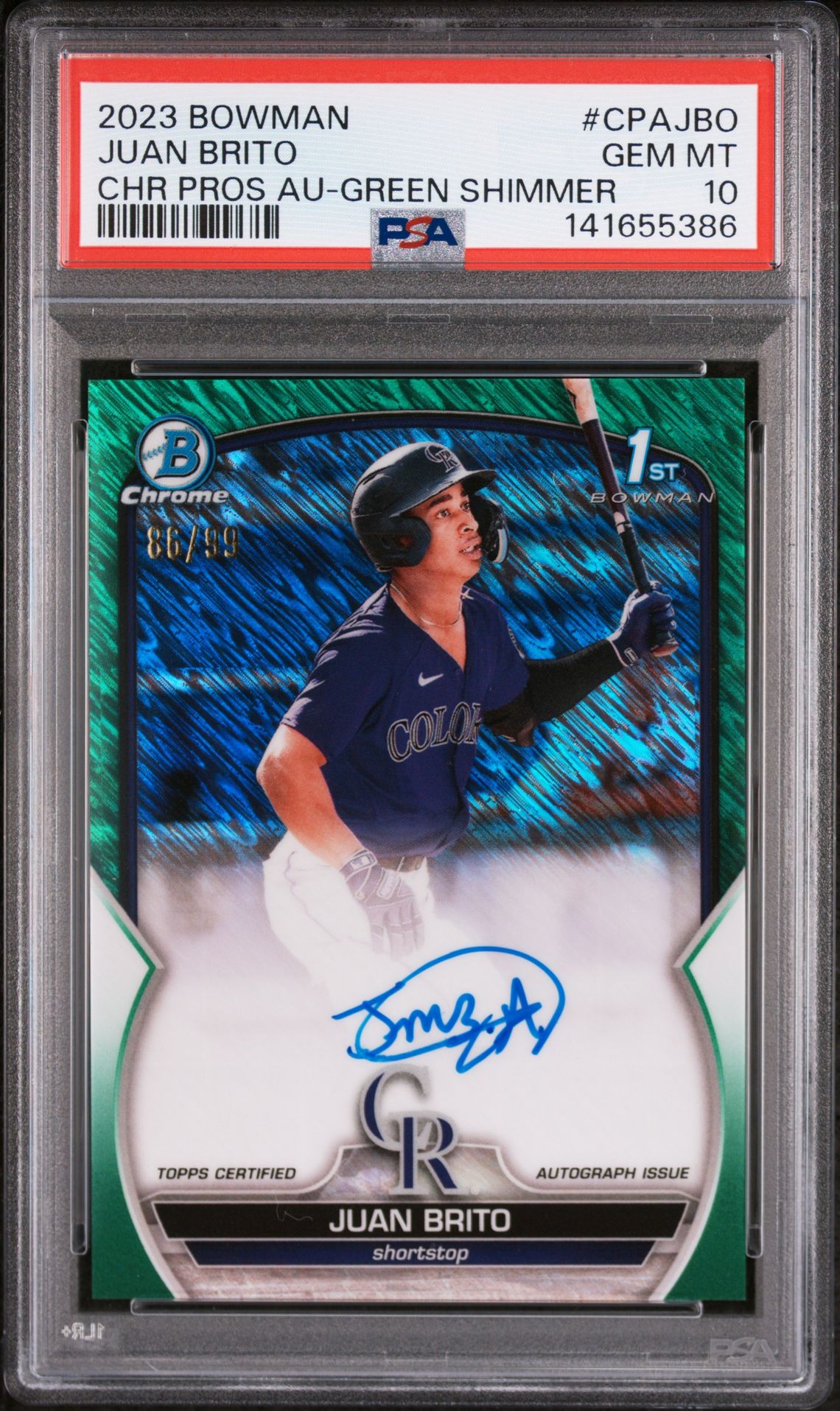 2023 Bowman BOWMAN CHROME PROSPECT AUTOGRAPHS Green Shimmer #CPAJBO Juan Brito front