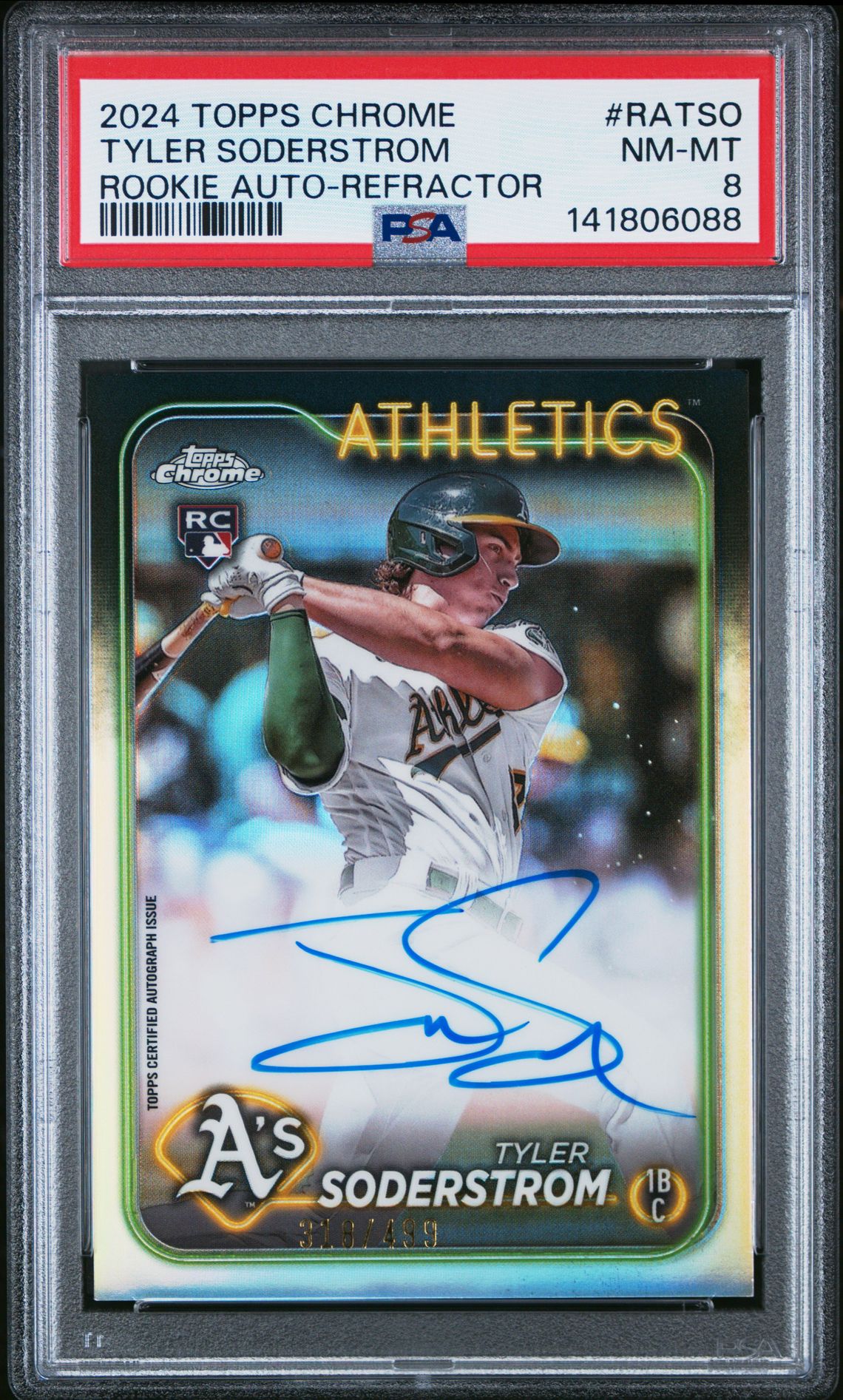 2024 Topps TOPPS CHROME ROOKIE AUTOGRAPHS REFRACTOR #RATSO Tyler Soderstrom front