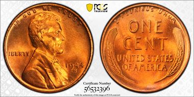 1944-S 1C MS67+ RD