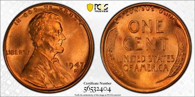 1947-D 1C MS67+ RD