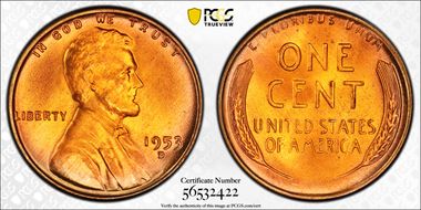 1953-D 1C MS67+ RD