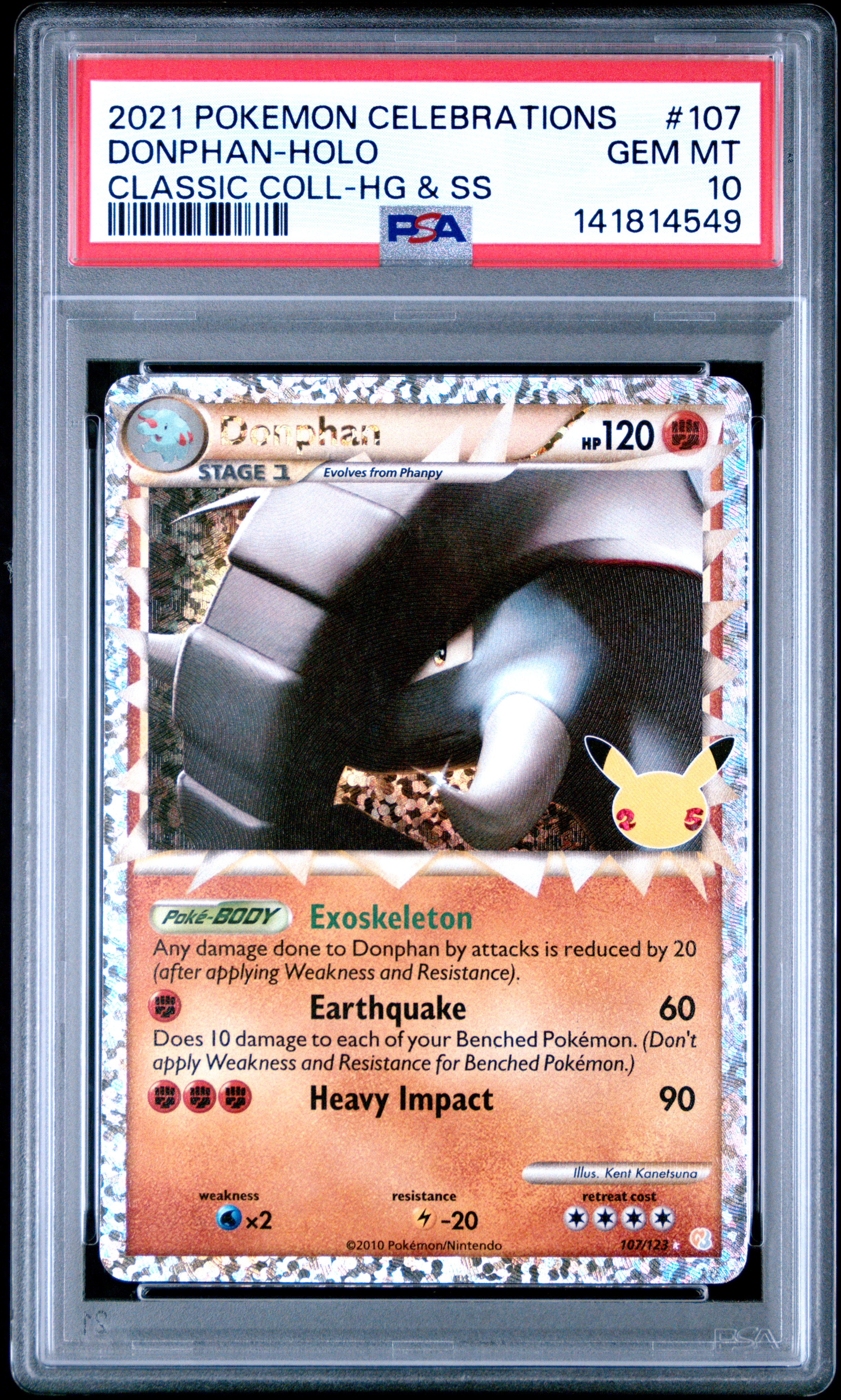 2021 #107 Donphan-Holo PSA 10 Celebrations Classic Collection Pokemon