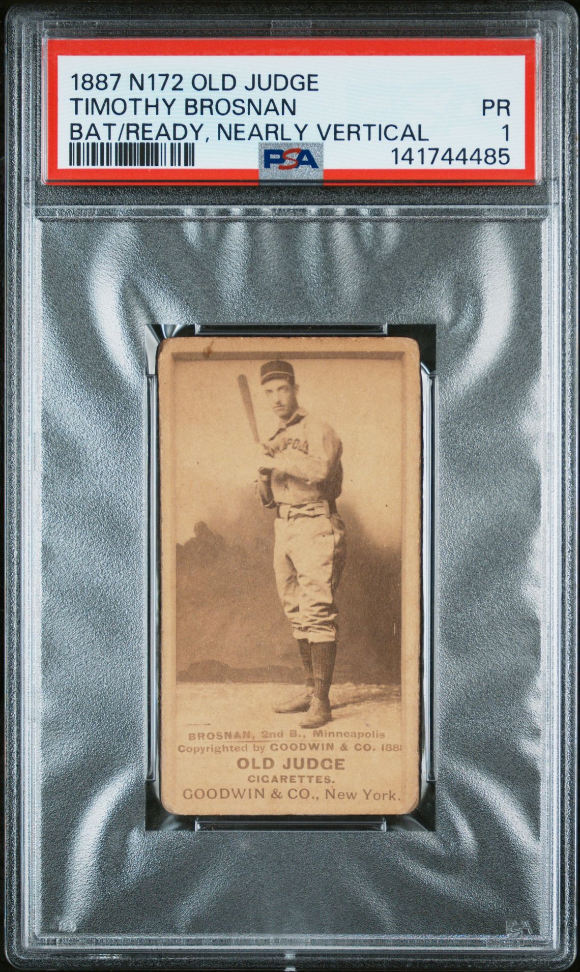 1887 N172 OLD JUDGE BAT/READY, NEARLY VERTICAL Timothy Brosnan front