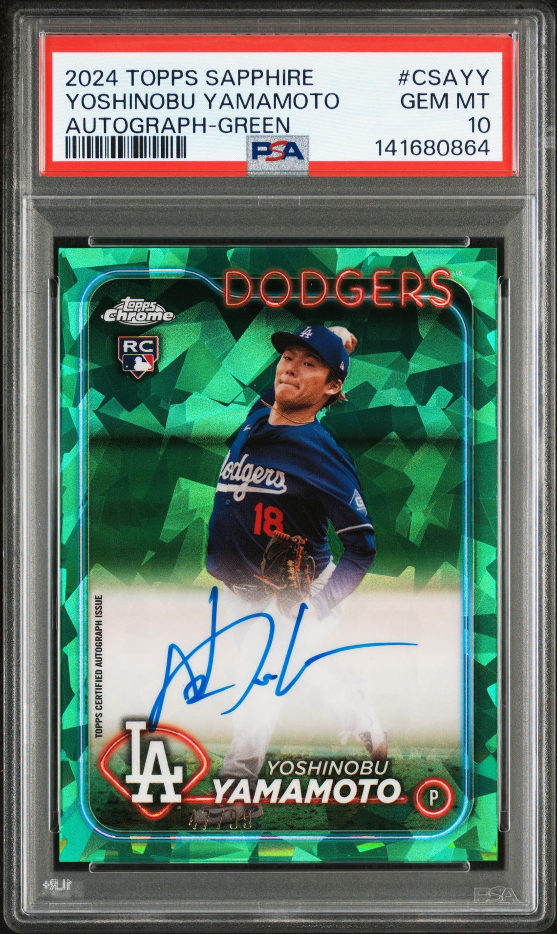 2024 Topps TOPPS CHROME SAPPHIRE CHROME SAPPHIRE AUTOGRAPHS GREEN #CSAYY Yoshinobu Yamamoto front