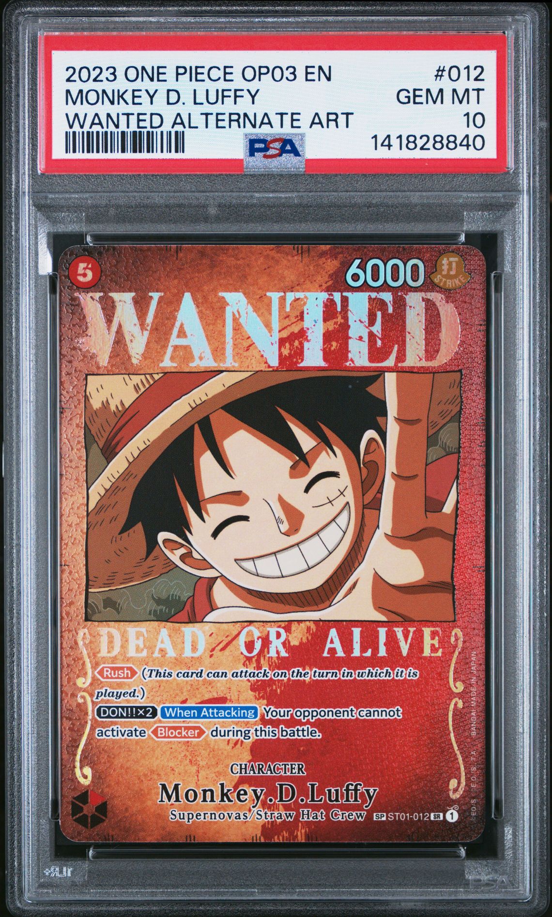 2023 One Piece ONE PIECE OP03-PILLARS OF STRENGTH WANTED ALTERNATE ART #012 Monkey D. Luffy front