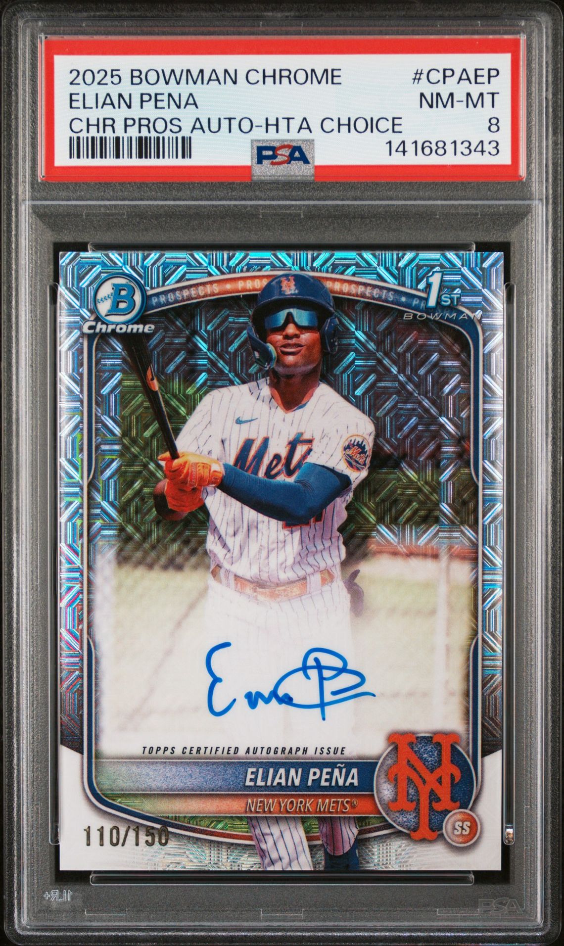 2025 Bowman Chrome Prospect Autographs Elian Pena #Cpaep (Chr Pros Auto-Hta Choice) Nm-Mt 8 front