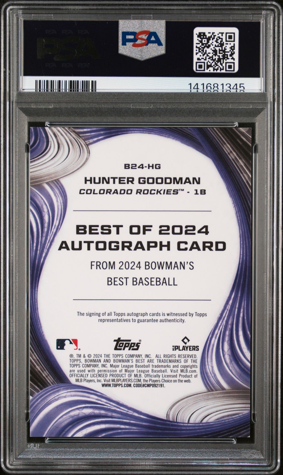 2024 Bowman's Best Best Of 2024 Autographs Hunter Goodman #B24Hg (Best Of 2024 Auto-Gold Ref) Gem Mt 10 back