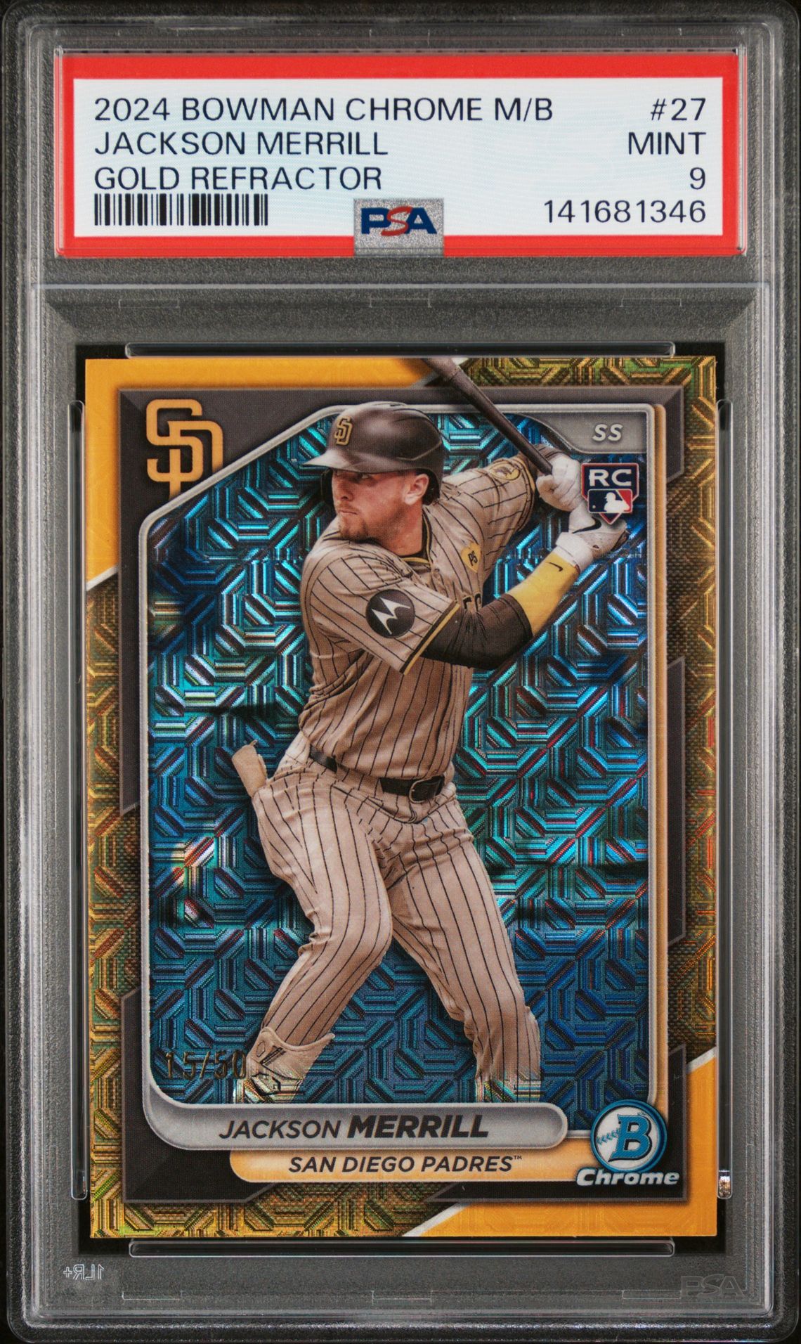 2024 Bowman Chrome Mega Box Jackson Merrill #27 (Gold Refractor) Mint 9 front