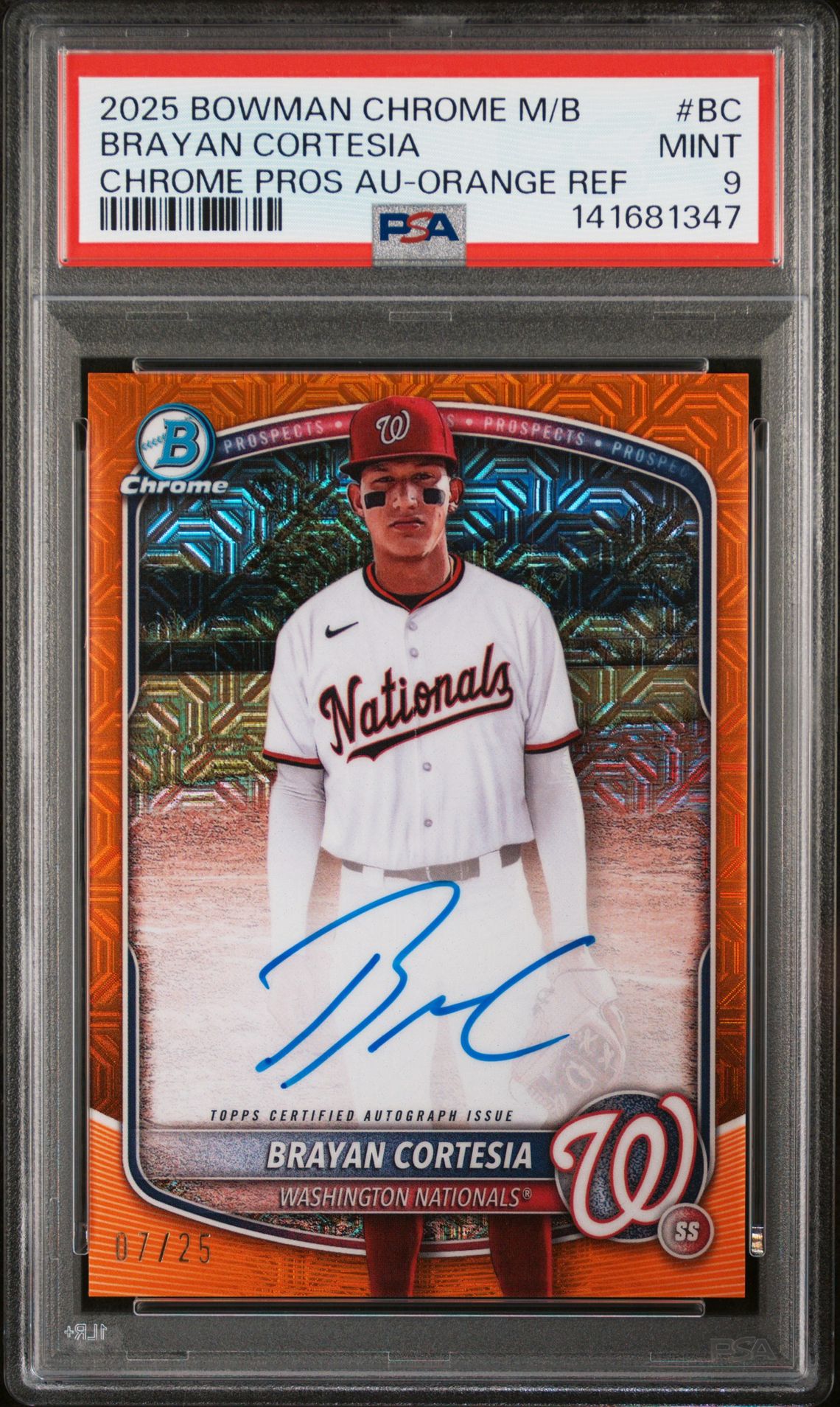 2025 Bowman Chrome Mega Box Chrome Prospects Autographs Brayan Cortesia #Bc (Chrome Pros Au-Orange Ref) Mint 9 front