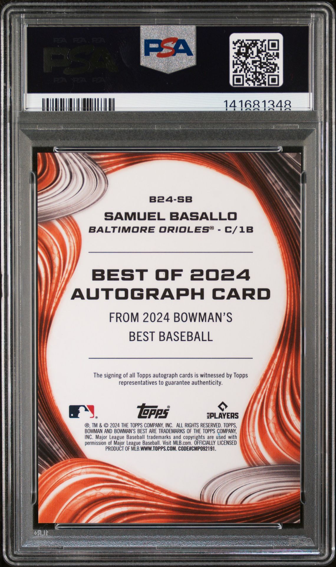 2024 Bowman's Best Best Of 2024 Autographs Samuel Basallo #B24Sb Gem Mt 10 back