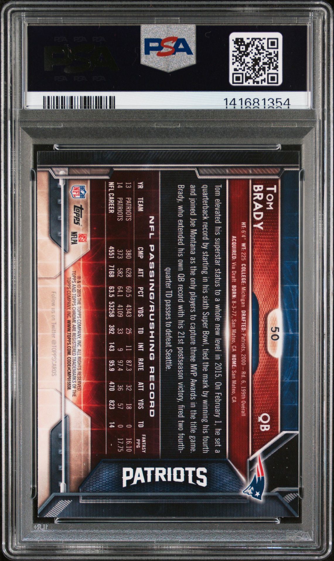 2015 Topps Chrome Tom Brady #50 Mint 9 back