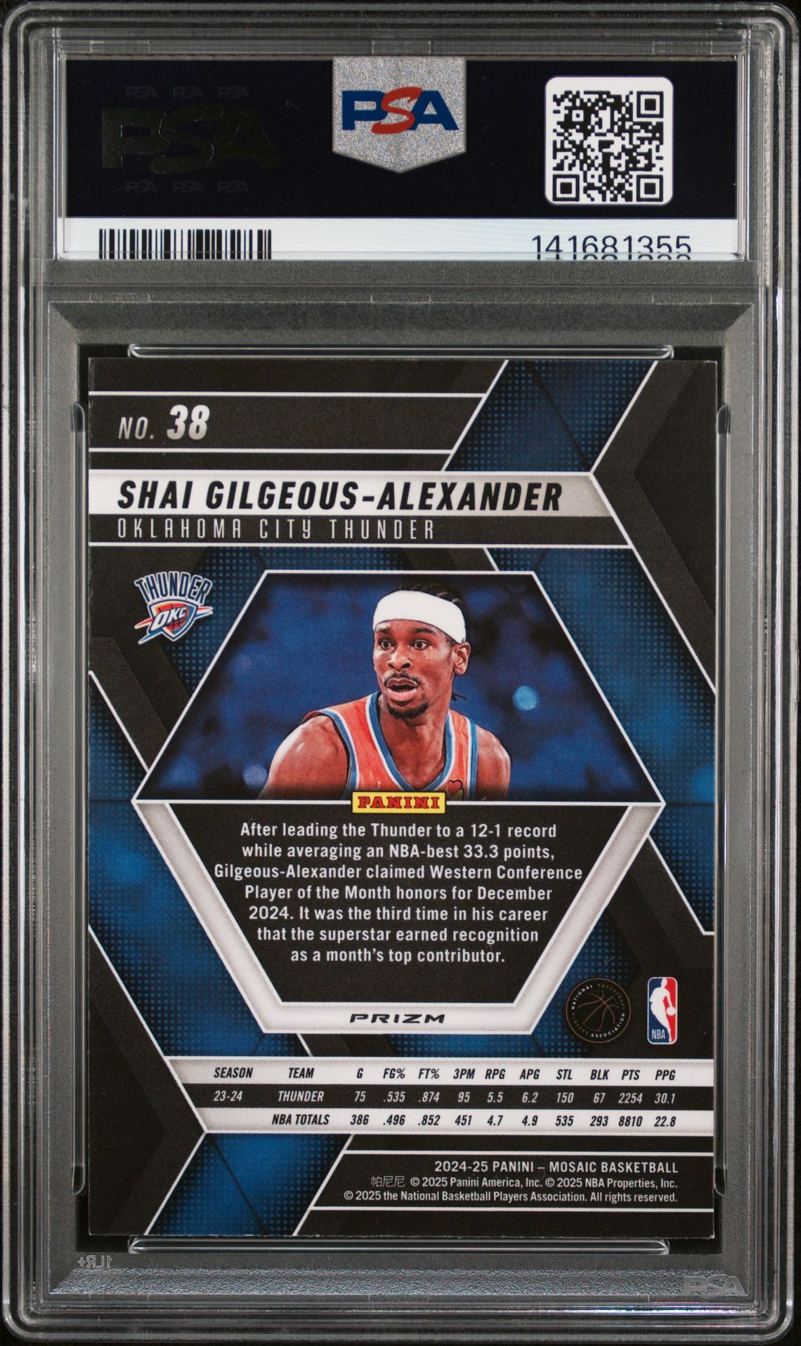 2024 Panini Mosaic S. Gilgeous-Alexander #38 (Honeycomb) Nm-Mt 8 back