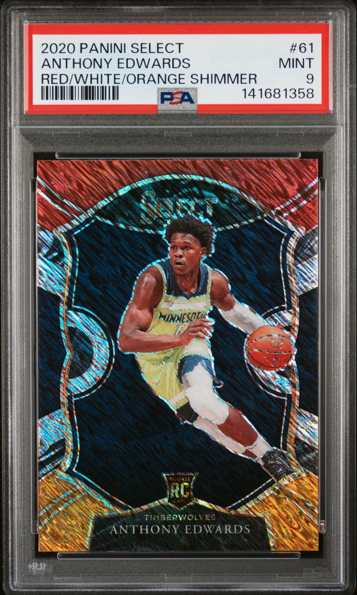 2020 Panini Select Anthony Edwards #61 (Red/White/Orange Shimmer) Mint 9 front