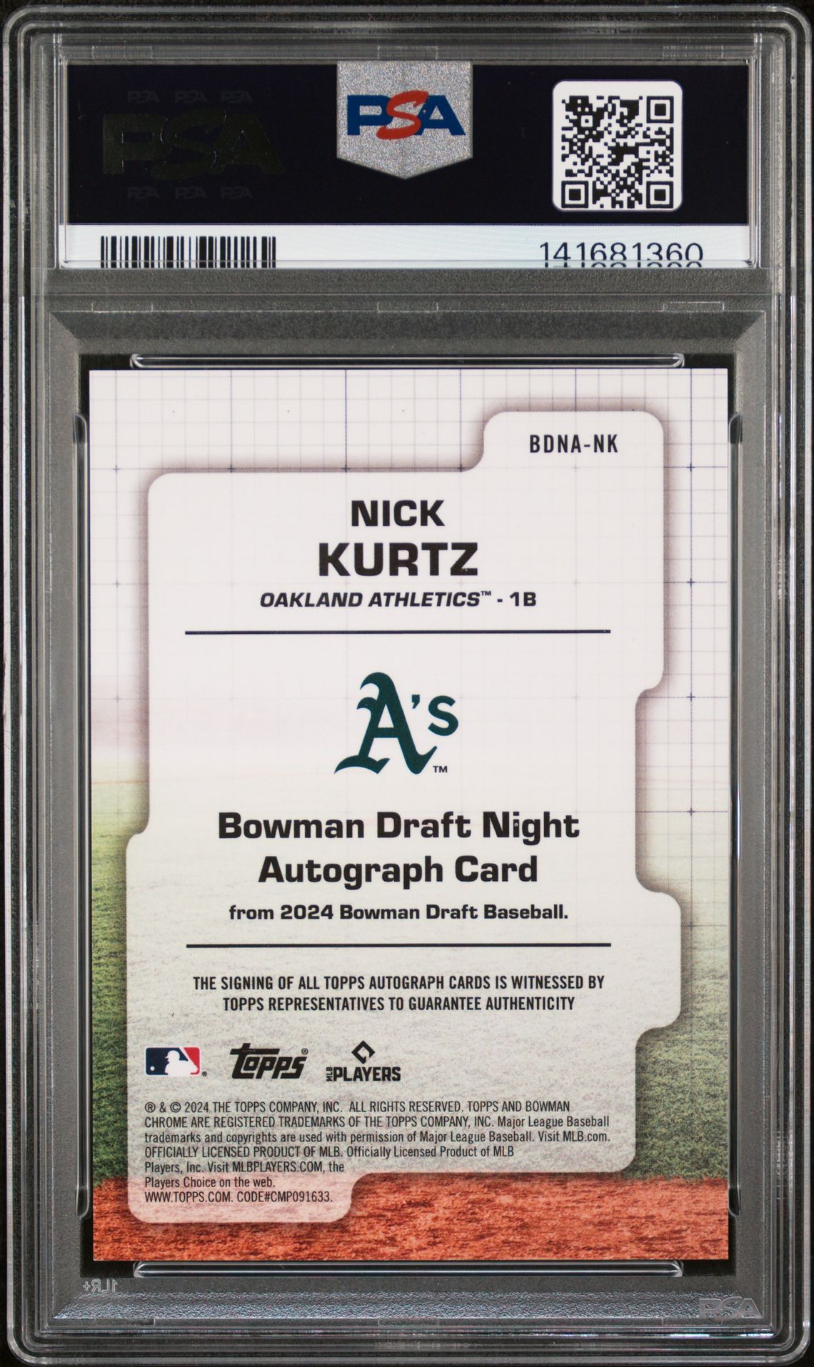 2024 Bowman Draft Bowman Draft Night Autographs Nick Kurtz #Nk Mint 9 back