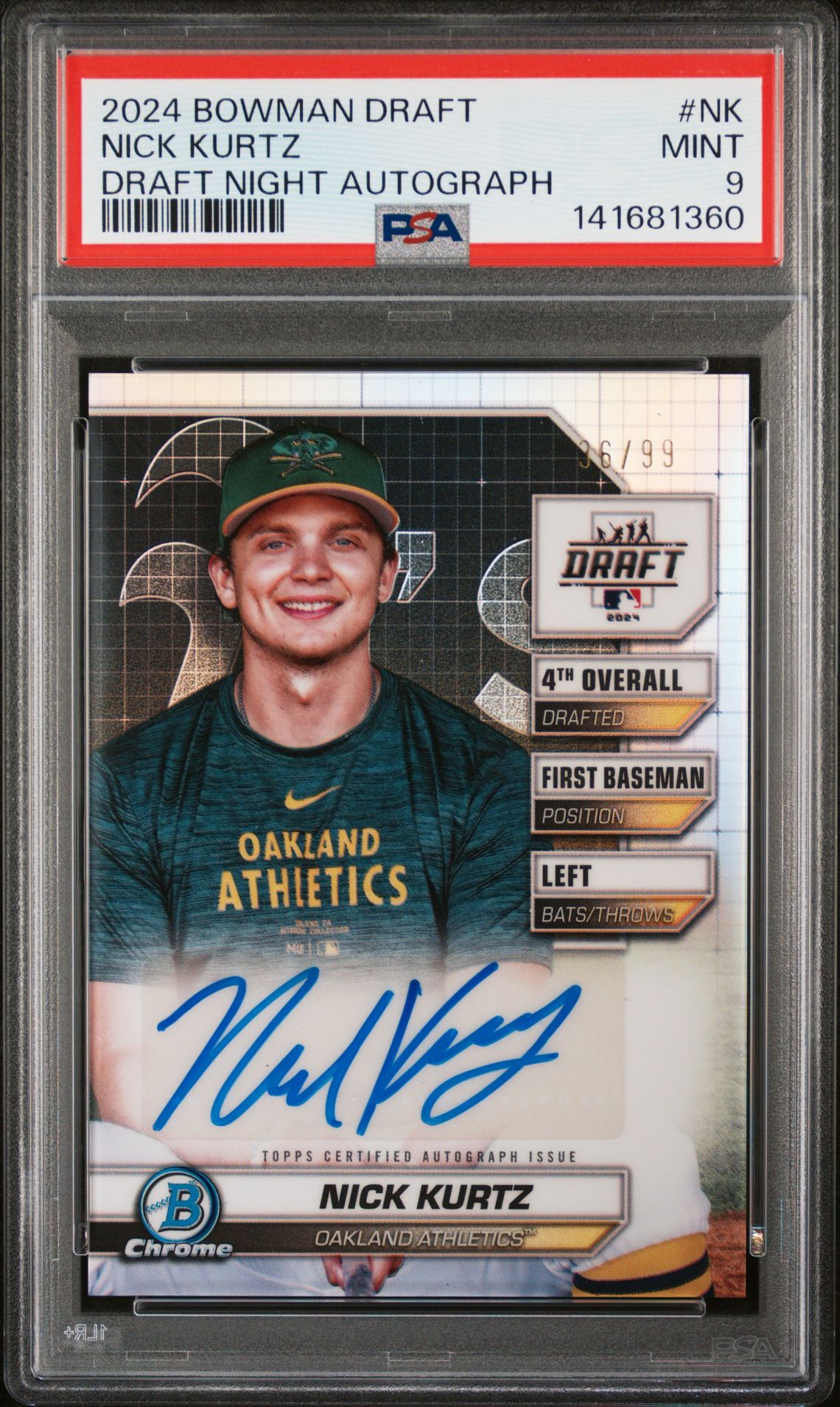 2024 Bowman Draft Bowman Draft Night Autographs Nick Kurtz #Nk Mint 9 front