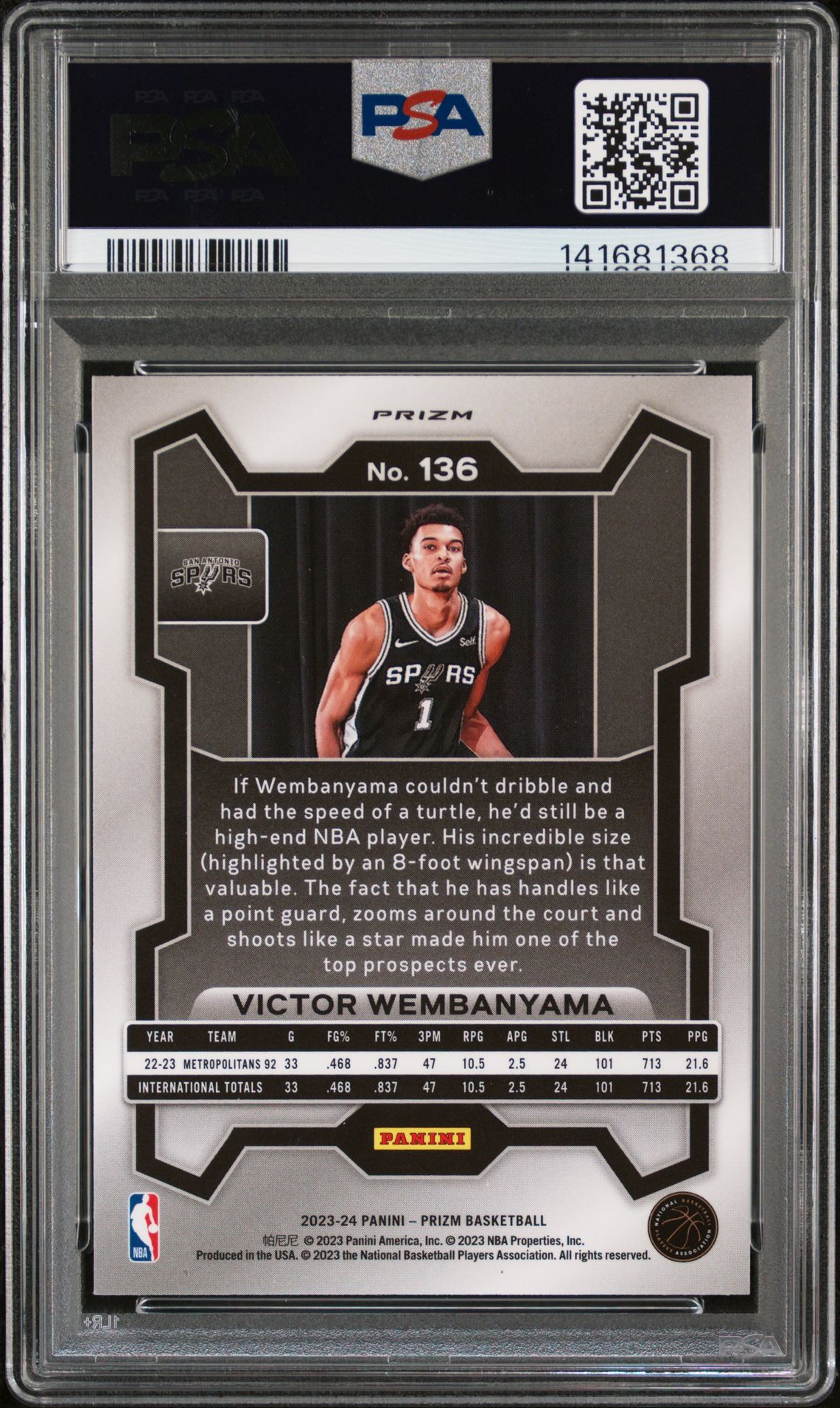 2023 Panini Prizm Victor Wembanyama #136 (Silver Prizm) Mint 9 back