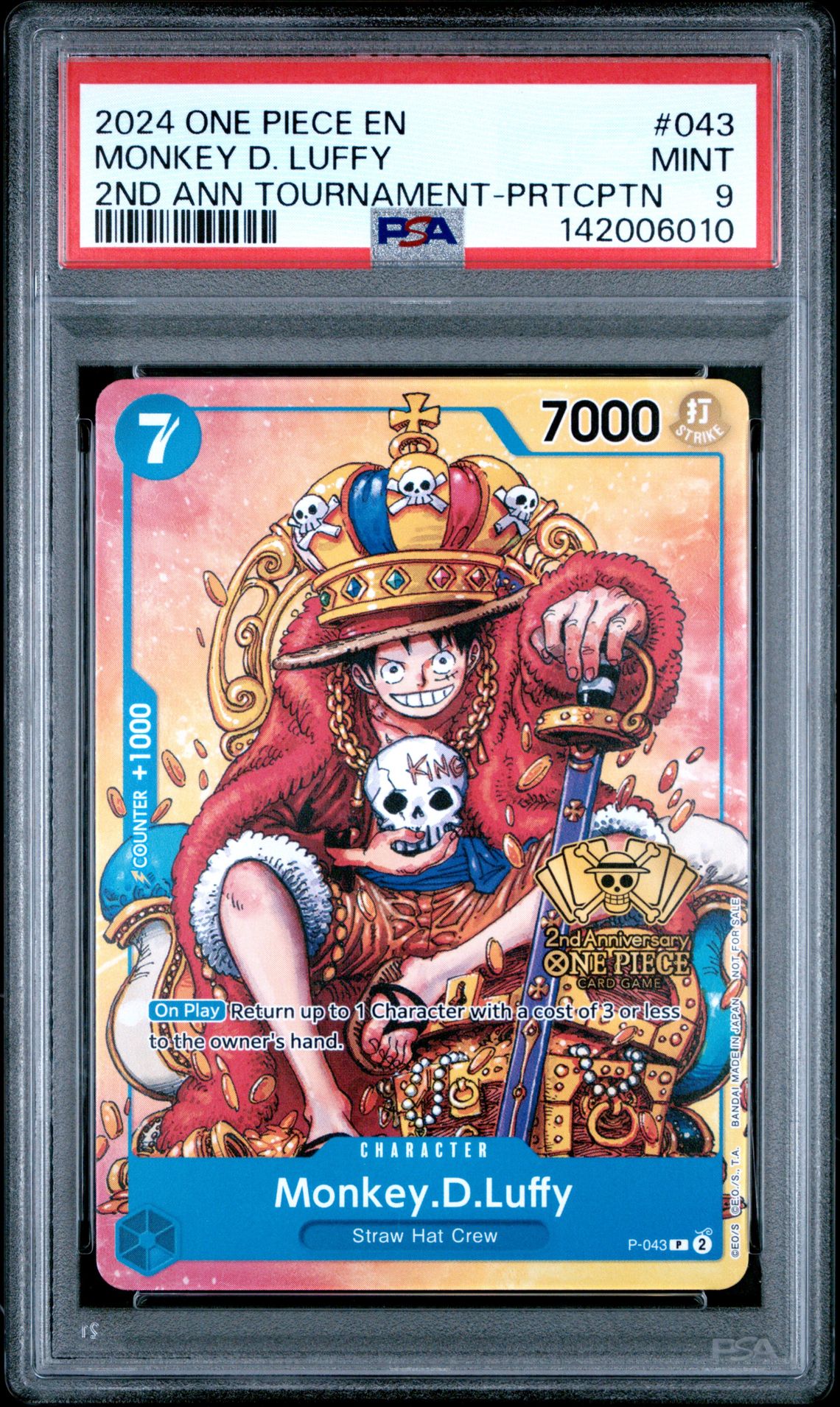 2024 One Piece Promos Monkey D. Luffy #043 (2Nd Ann Tournament-Prtcptn) Mint 9 front