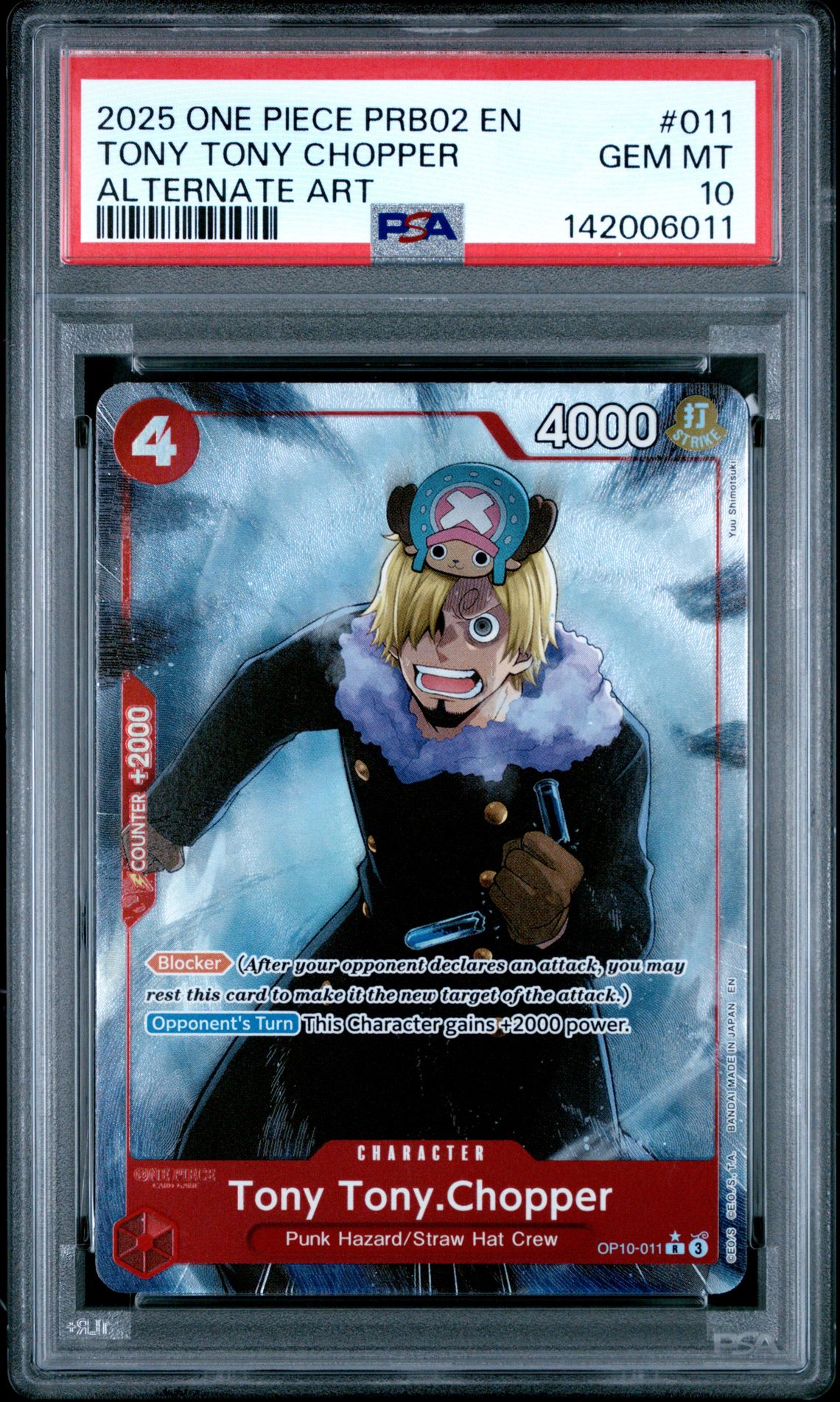 2025 One Piece Prb02-Premium Booster -One Piece Card The Best- Vol.2 Tony Tony Chopper #011 (Alternate Art) Gem Mt 10 front