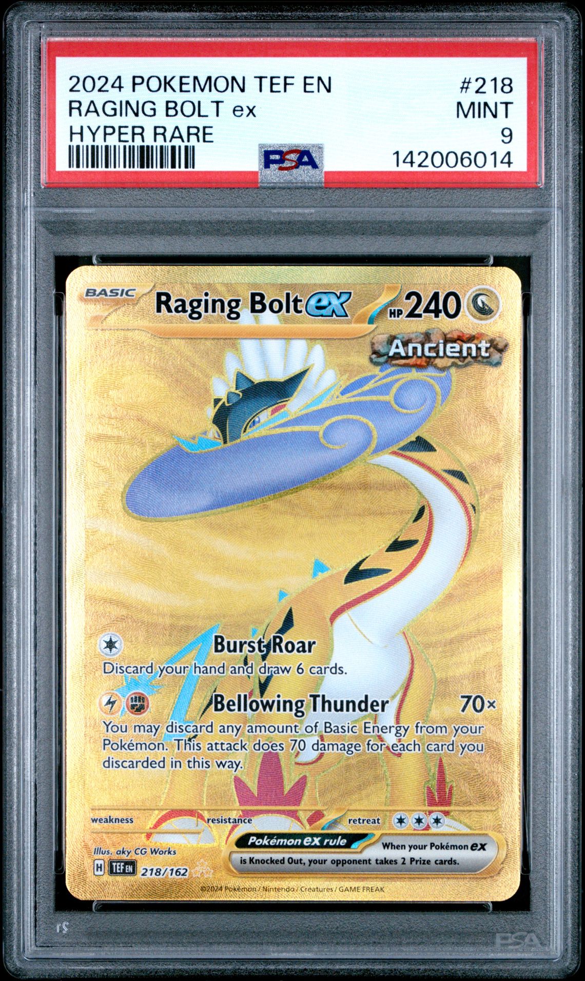 2024 Pokemon Tef En-Temporal Forces Raging Bolt Ex #218 (Hyper Rare) Mint 9 front