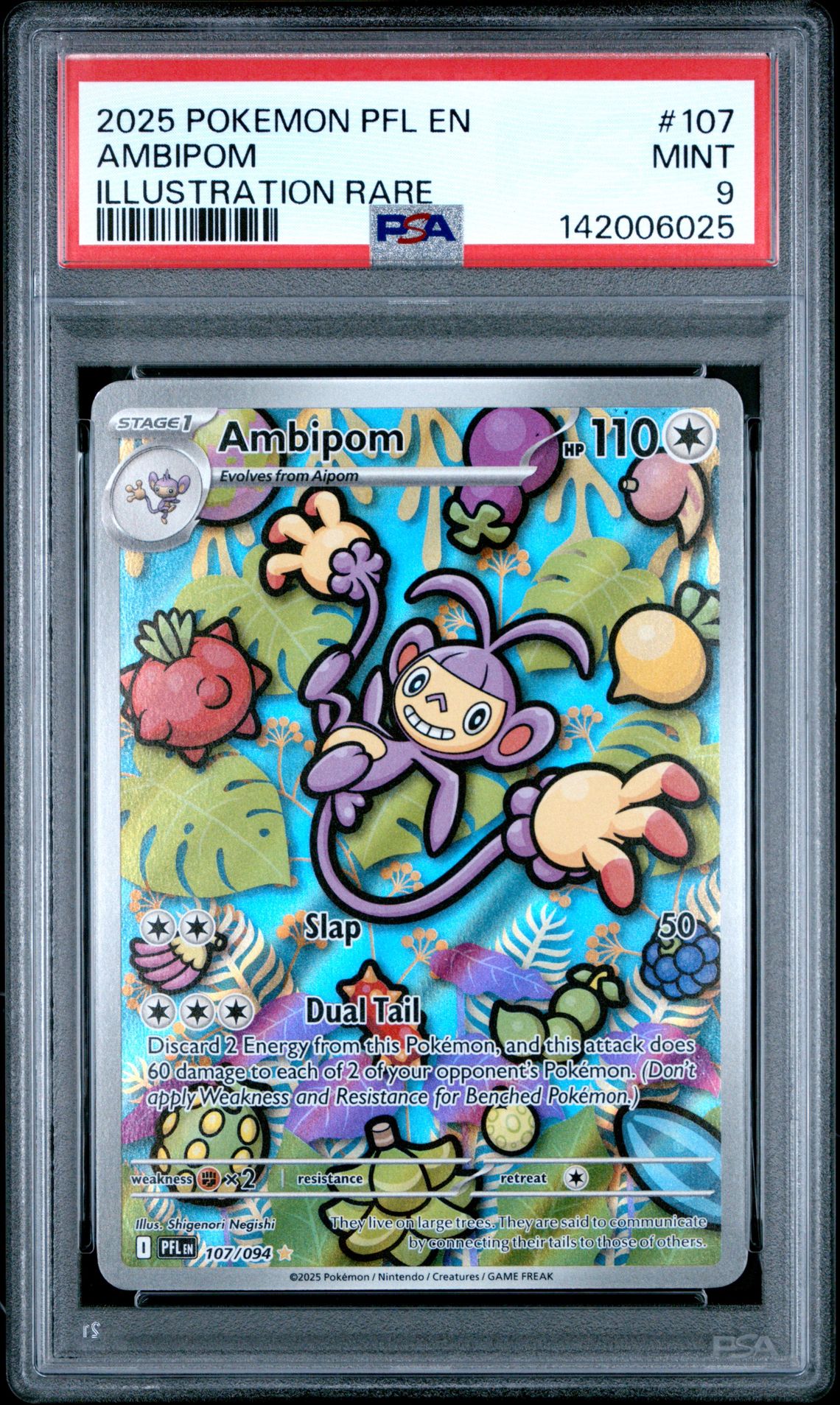 2025 Pokemon Pfl En-Phantasmal Flames Ambipom #107 (Illustration Rare) Mint 9 front
