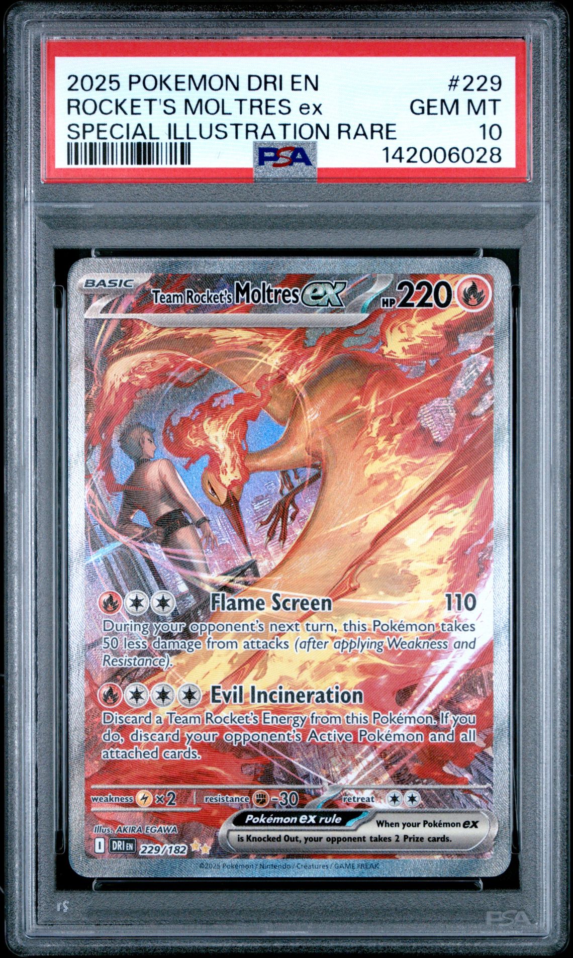 2025 Pokemon Dri En-Destined Rivals Rocket's Moltres Ex #229 (Special Illustration Rare) Gem Mt 10 front