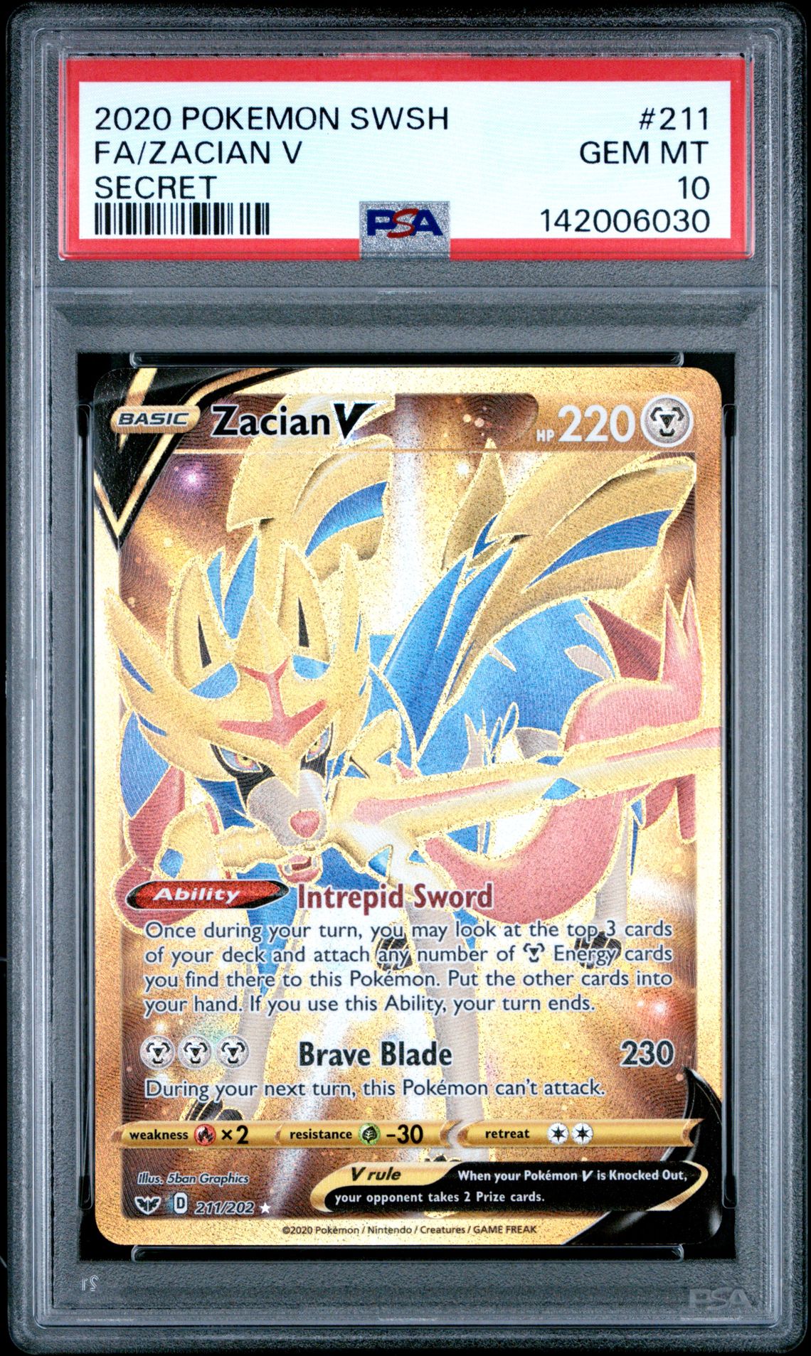 2020 Pokemon Sword & Shield Fa/Zacian V #211 (Secret) Gem Mt 10 front