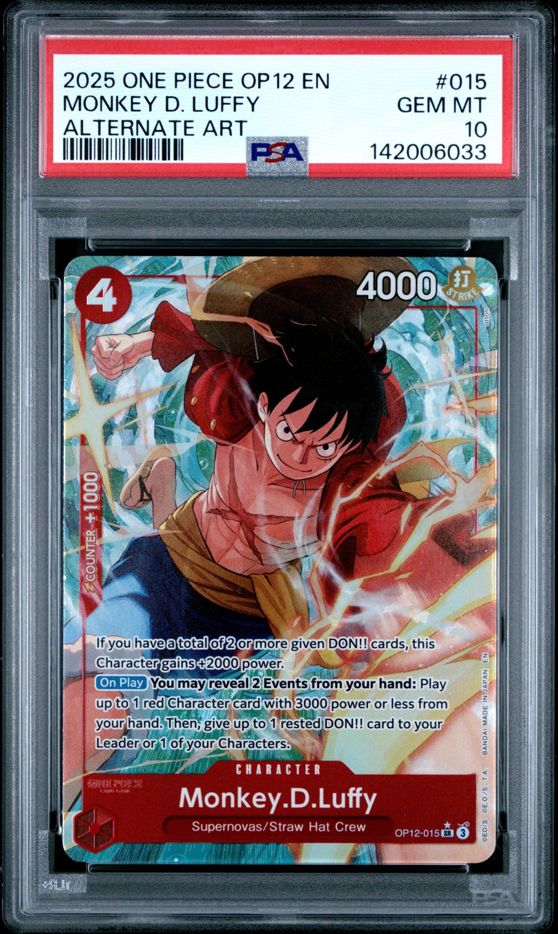 2025 One Piece Op12-Legacy Of The Master Monkey D. Luffy #015 (Alternate Art) Gem Mt 10 front