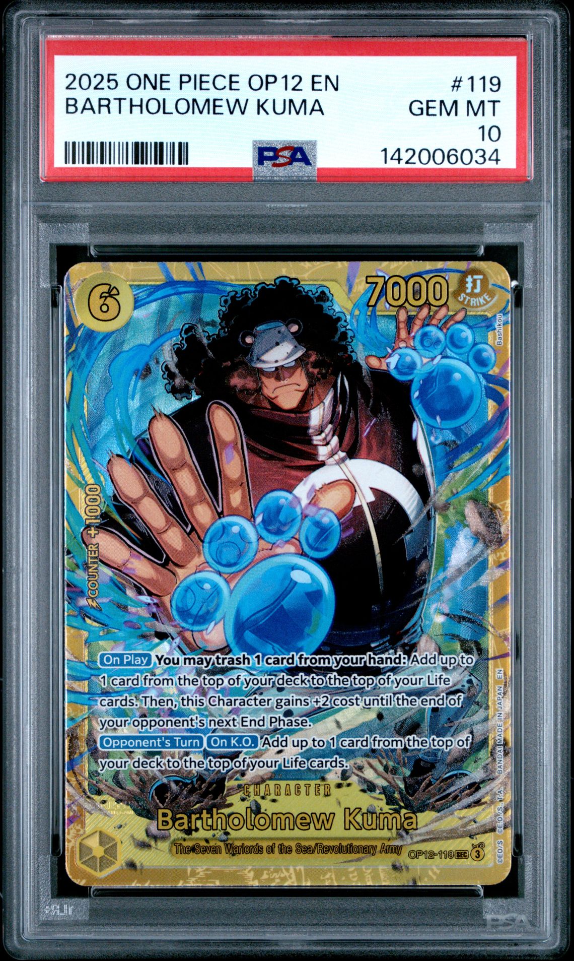 2025 One Piece Op12-Legacy Of The Master Bartholomew Kuma #119 Gem Mt 10 front