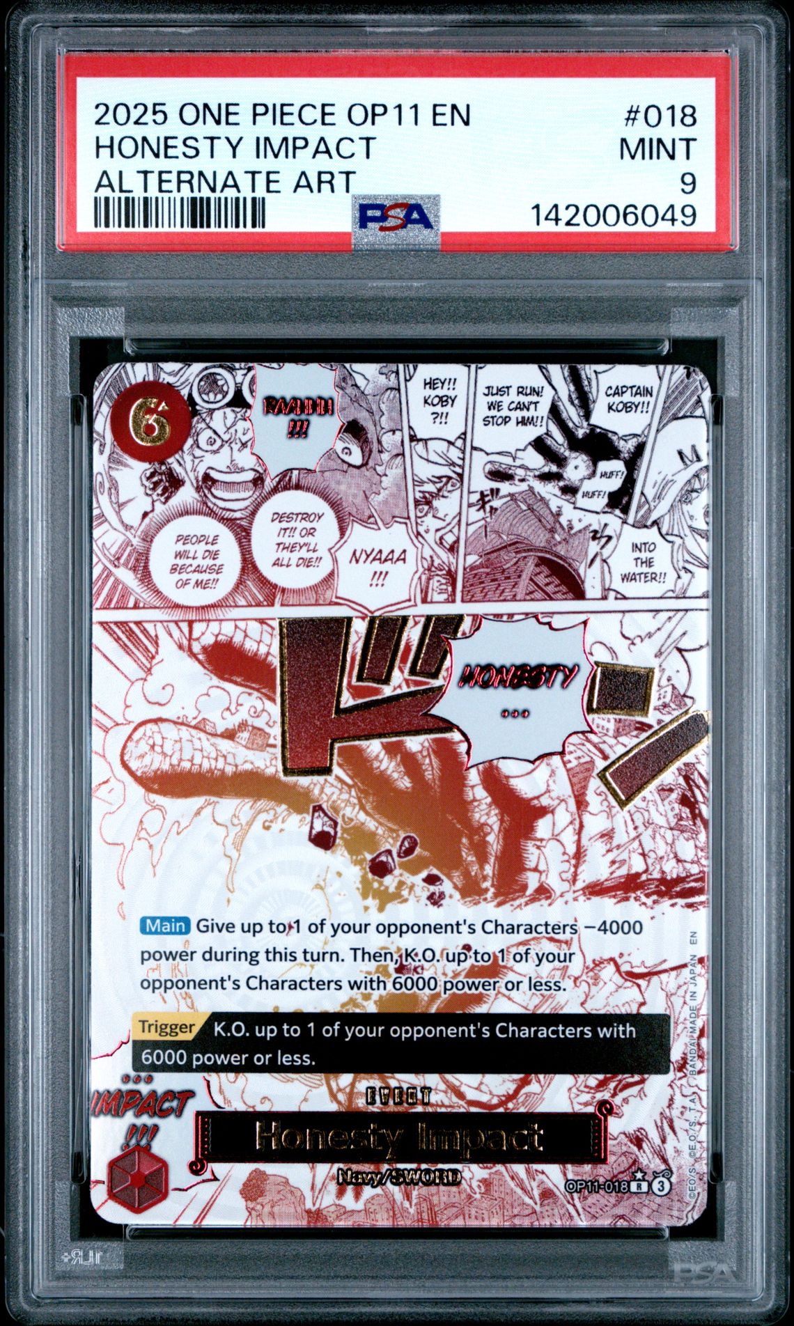 2025 One Piece Op11-A Fist Of Divine Speed Honesty Impact #018 (Alternate Art) Mint 9 front