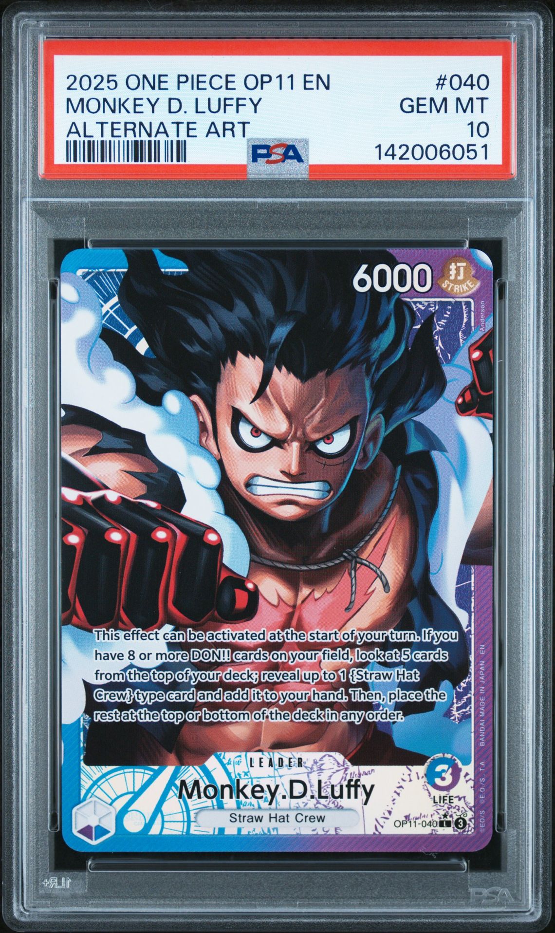 2025 One Piece Op11-A Fist Of Divine Speed Monkey D. Luffy #040 (Alternate Art) Gem Mt 10 front