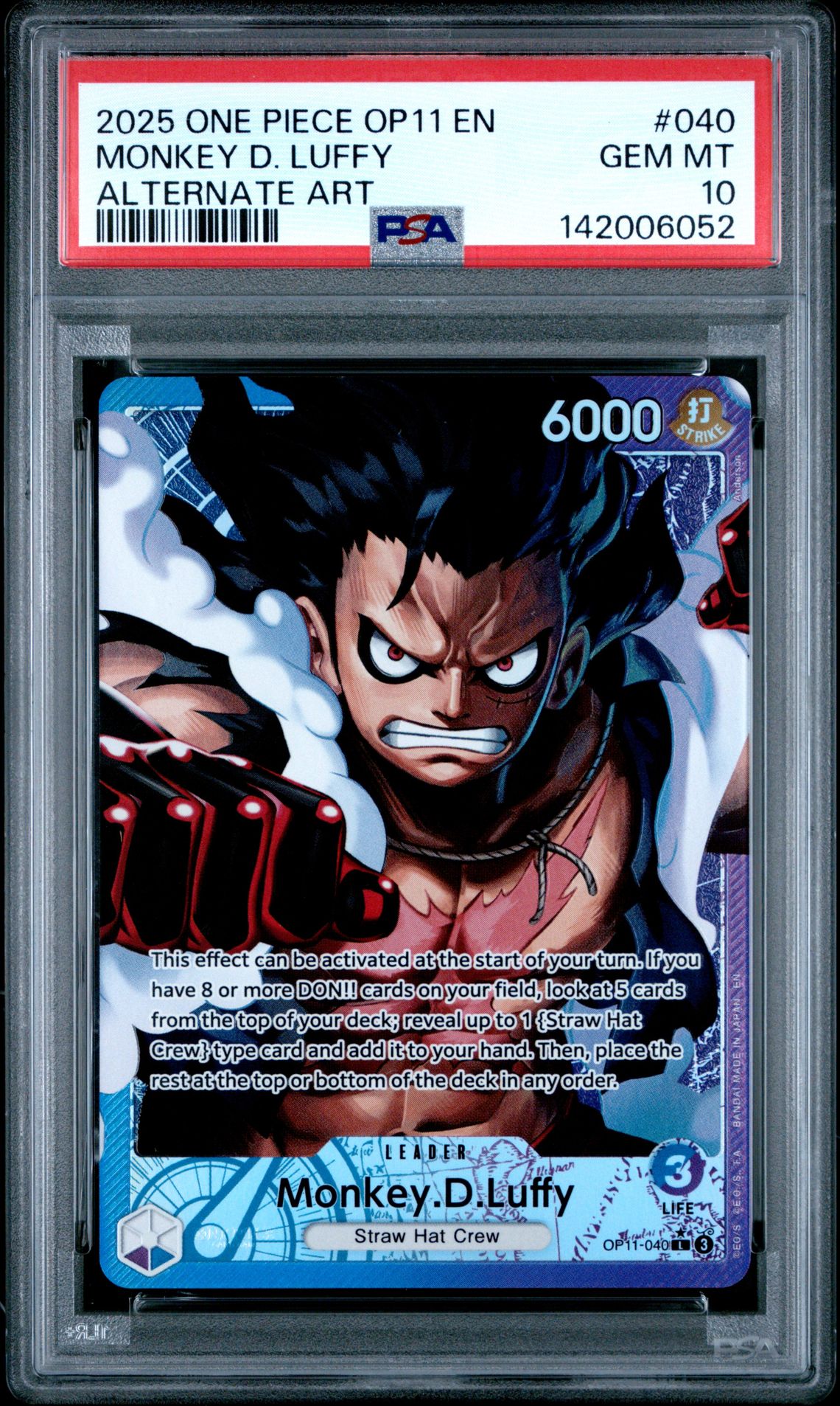 2025 One Piece Op11-A Fist Of Divine Speed Monkey D. Luffy #040 (Alternate Art) Gem Mt 10 front